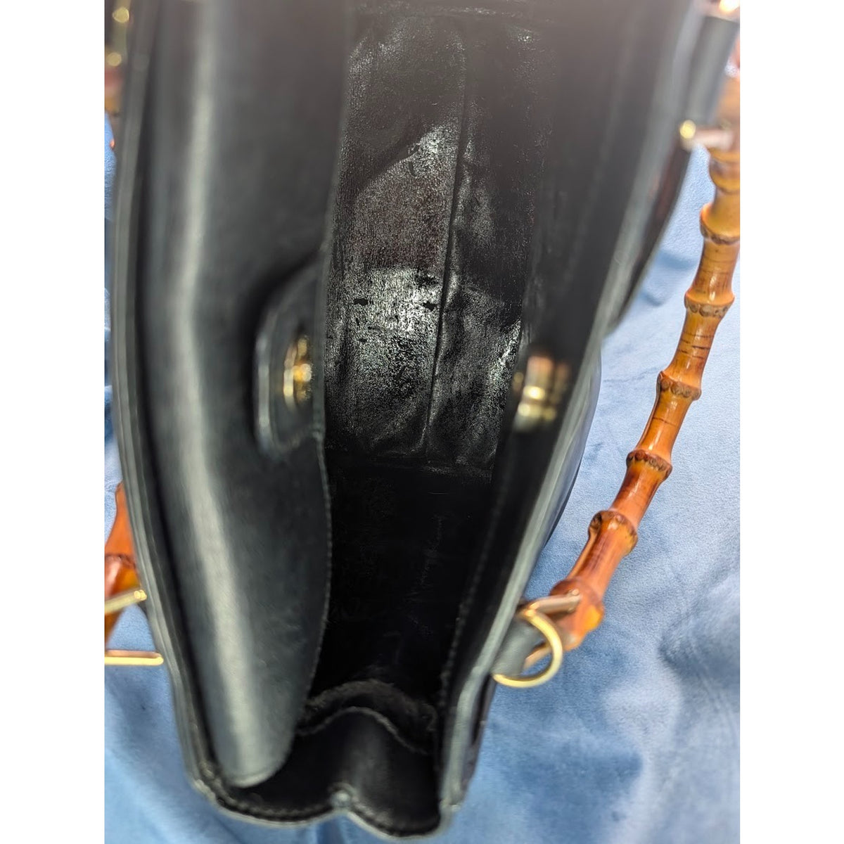 Gucci Vintage Black Leather Bamboo Handle Tote Italy VTG