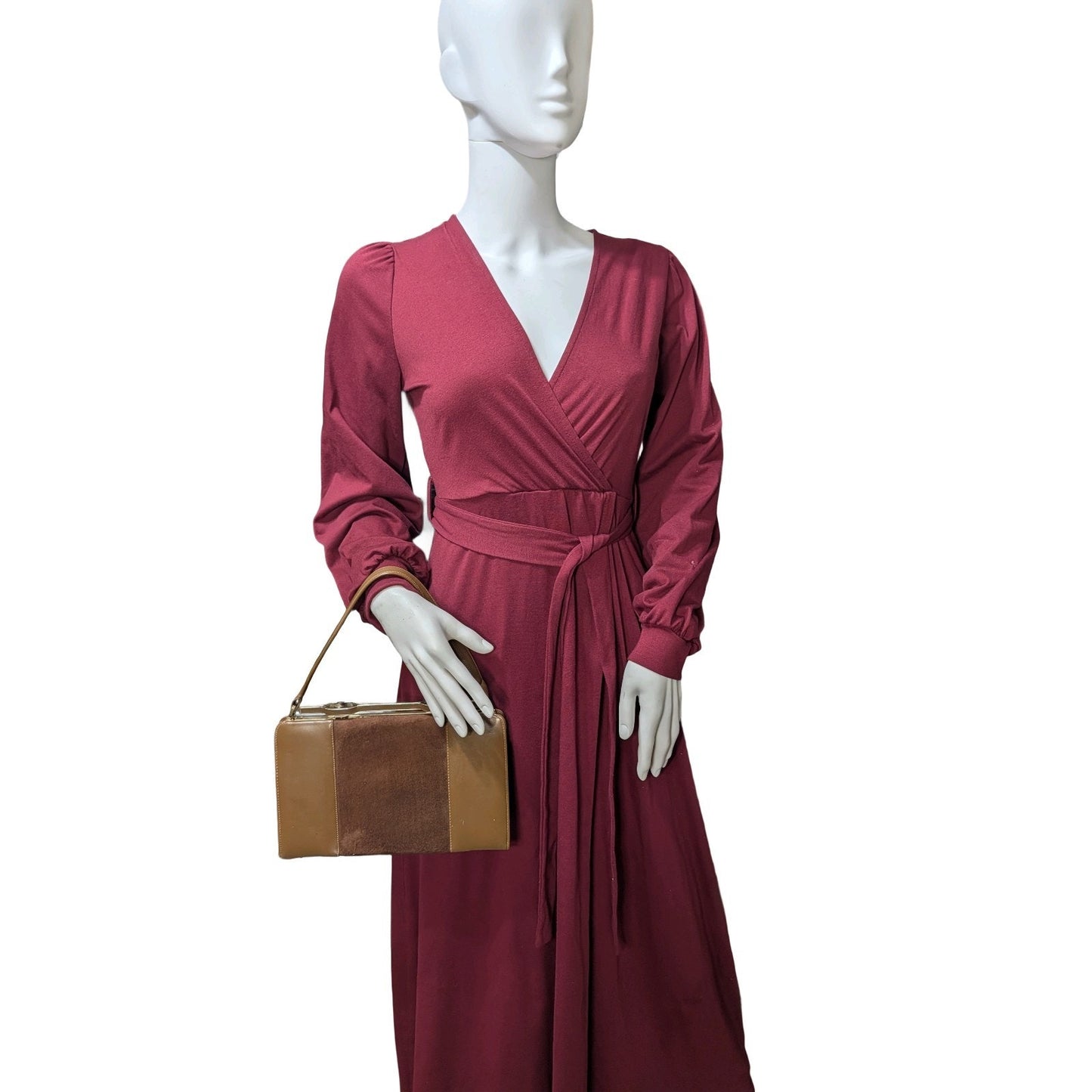Vintage Brown Structured Frame Handbag with Top Handle