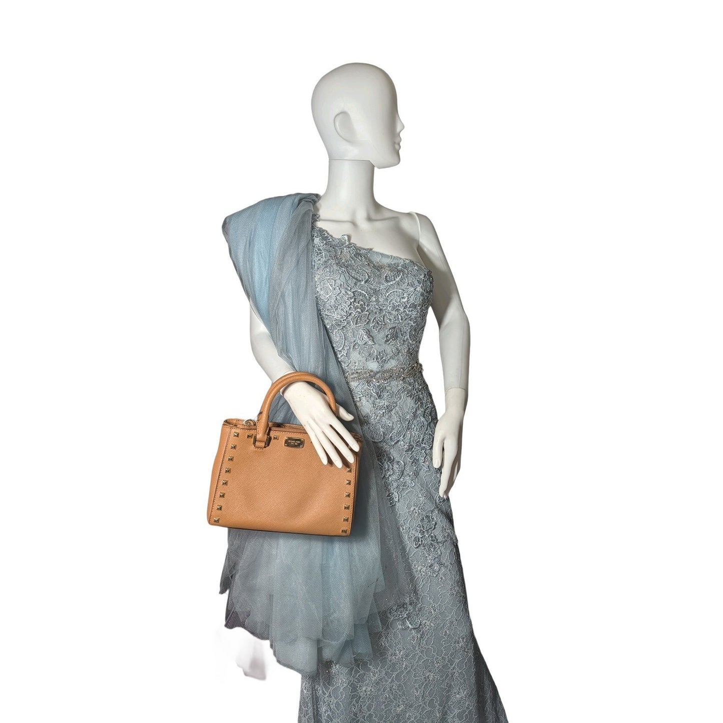 Michael Kors Kellen Satchel In Brown PVC & Leather Accents-Golden Hardware