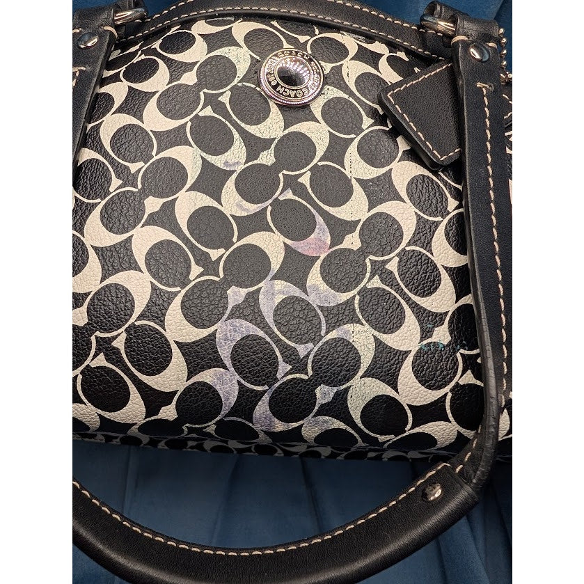 Coach Chelsea Heritage Satchel Black White Signature C Monogram PVC Distressed