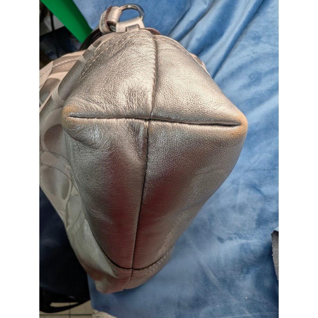 Coach Signature Sateen Convertible Duffle F18862 Silver Metallic Crossbody