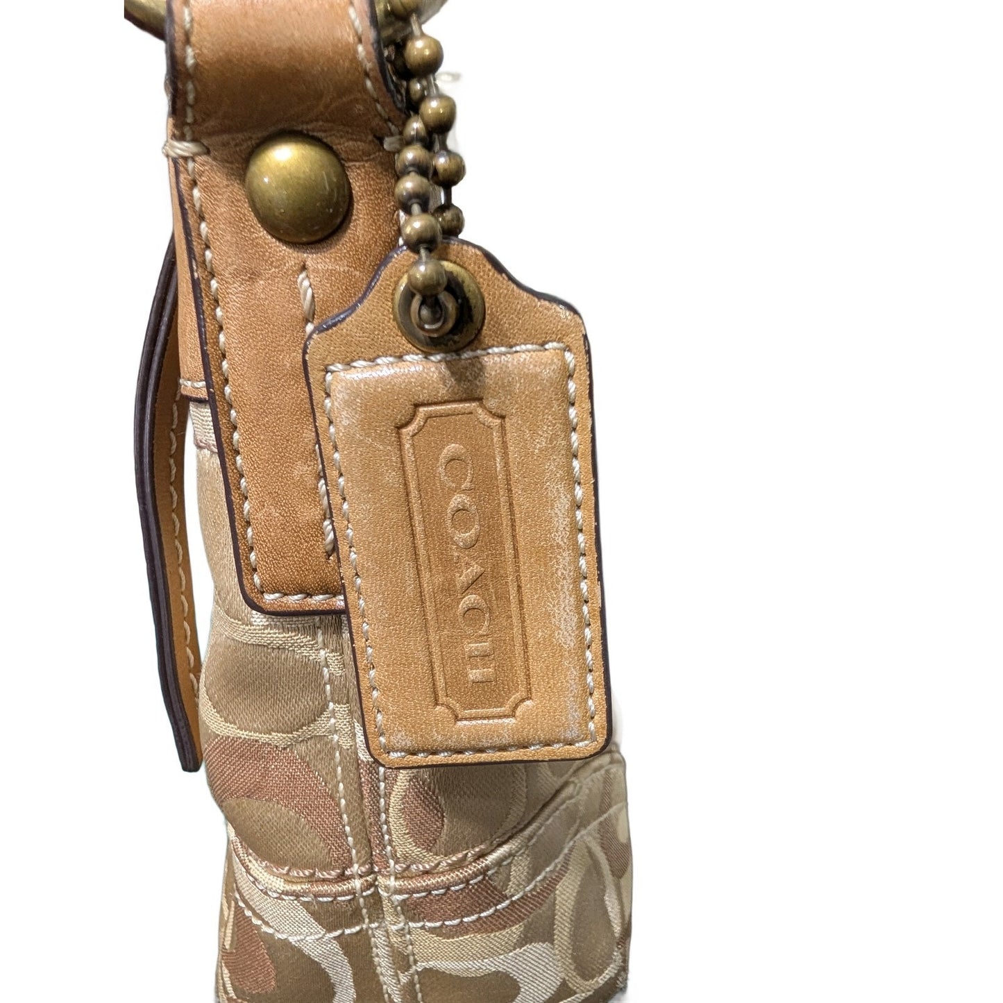COACH F10379 Shoulder Bag Beige Canvas Leather Adjustable Strap 2 Way Y2K