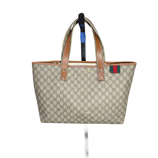 Gucci GG Supreme Tote Sherry Line Beige Coated Canvas VTG