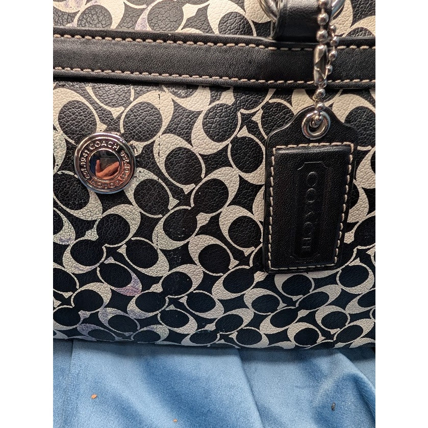Coach Chelsea Heritage Satchel Black White Signature C Monogram PVC Distressed