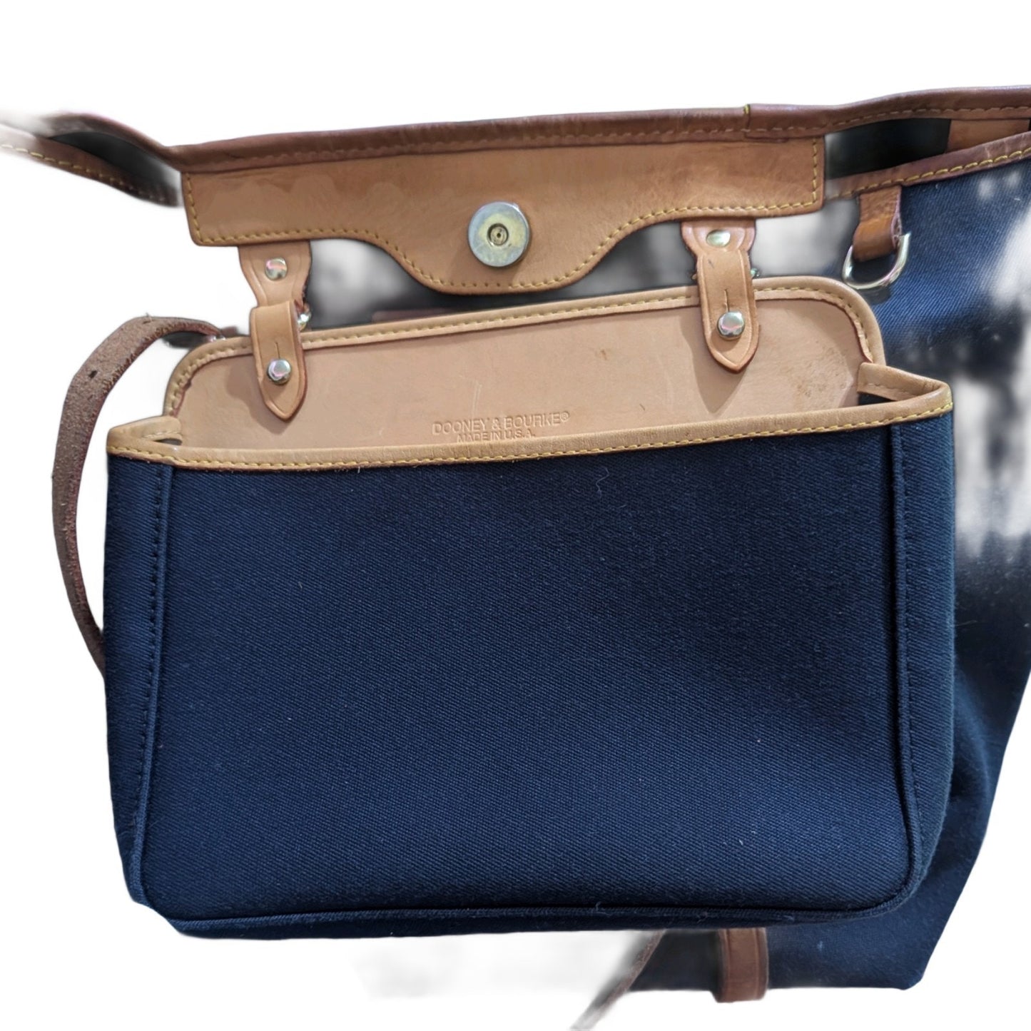 Dooney & Bourke "Made in USA" Wayfarer Shoulder Tote Navy Canvas w/Leather