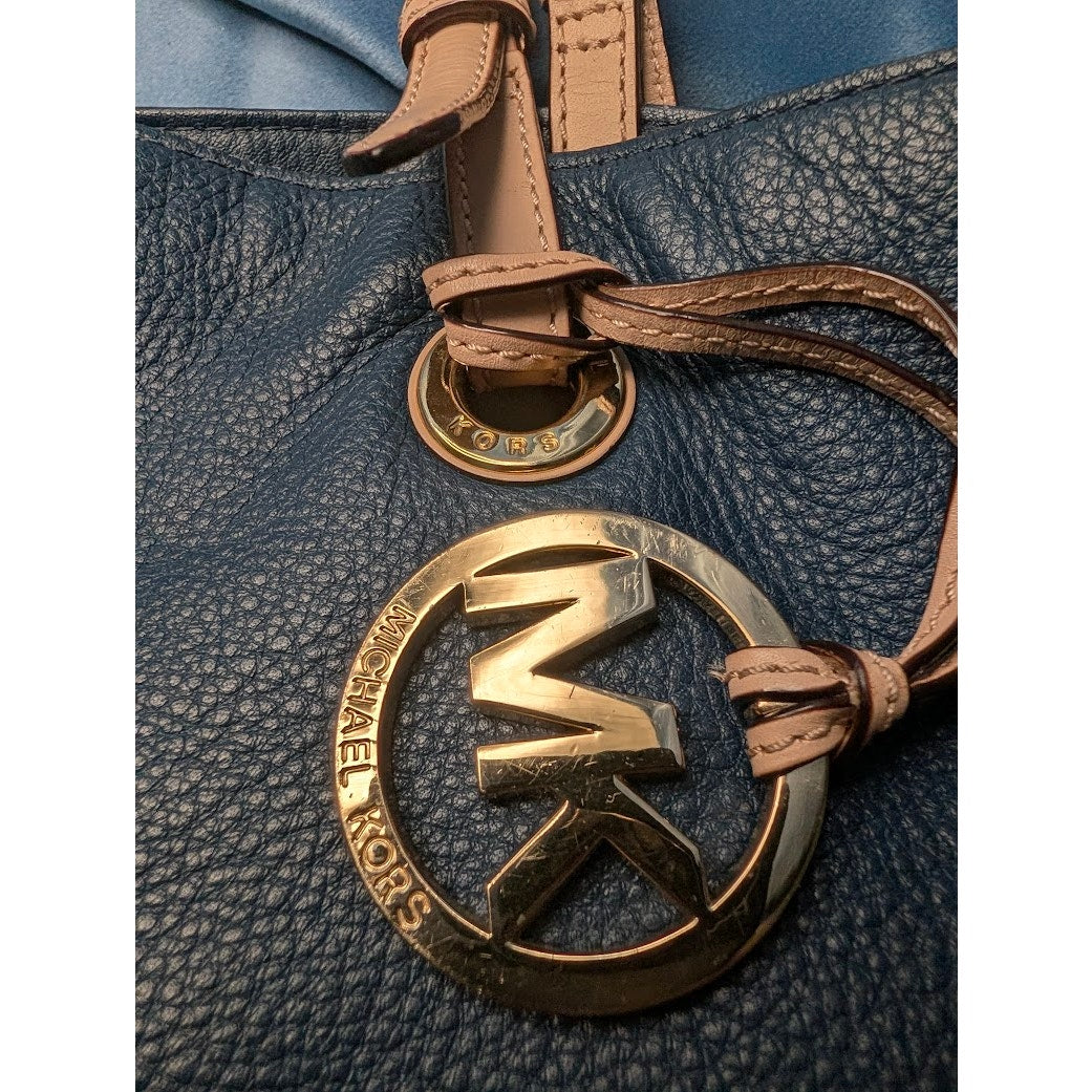 Michael Kors Jet Set Blue Pebbled Leather Bucket Shoulder Tote