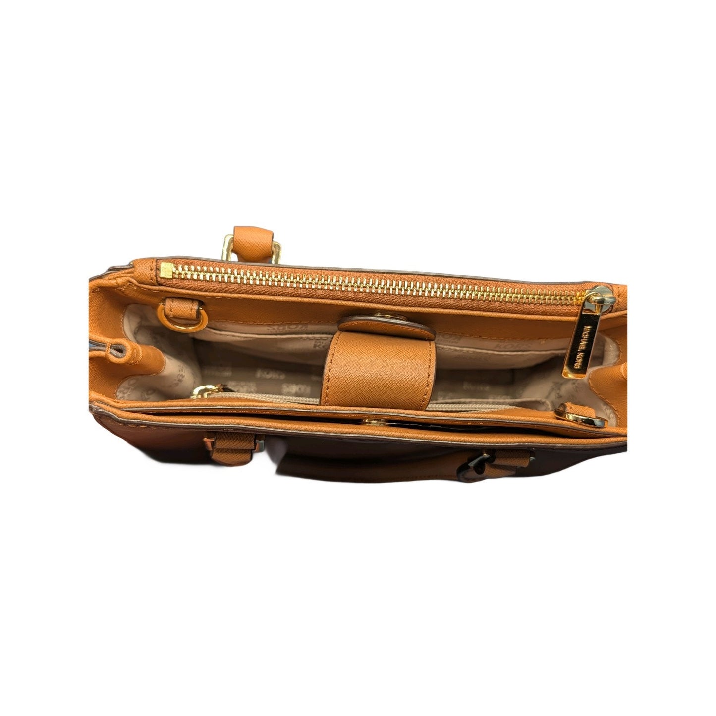 Michael Kors Kellen Satchel In Brown PVC & Leather Accents-Golden Hardware