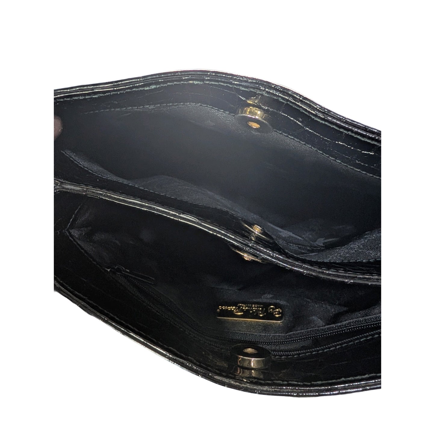 Paloma Picasso Black Embossed Alligator-Style Patent Leather Shoulder Bag