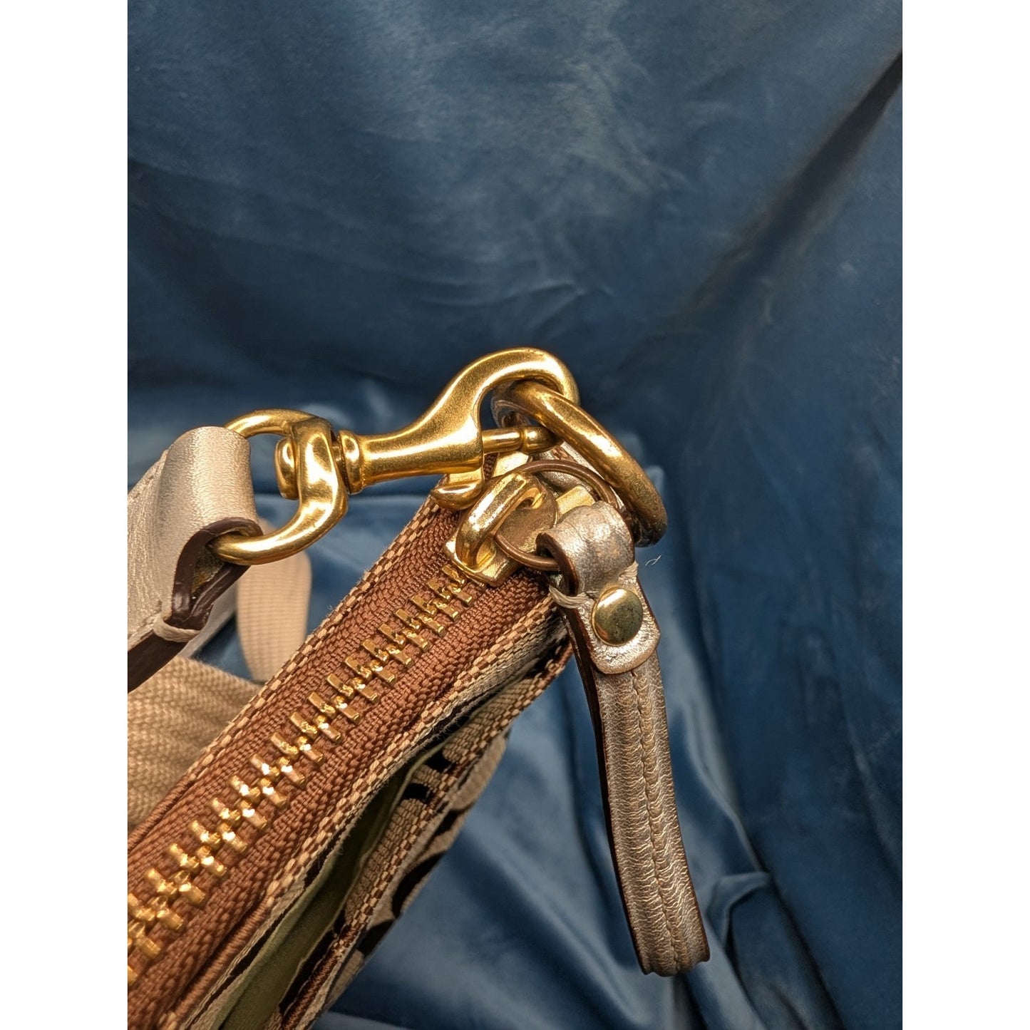 Coach Hamptons SlingPack Crossbody Brown "C" Canva Metallic Silver Leather Brass