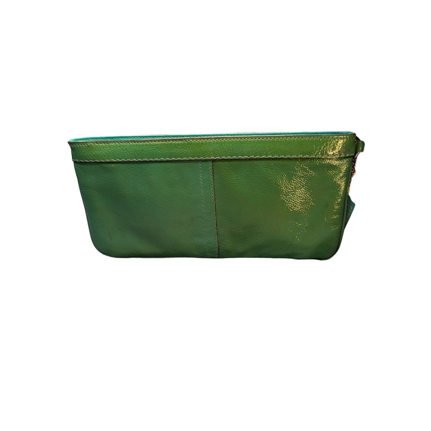 Coach Zoe 41870 Green Crinkle Patent Leather L Wristlet Y2K