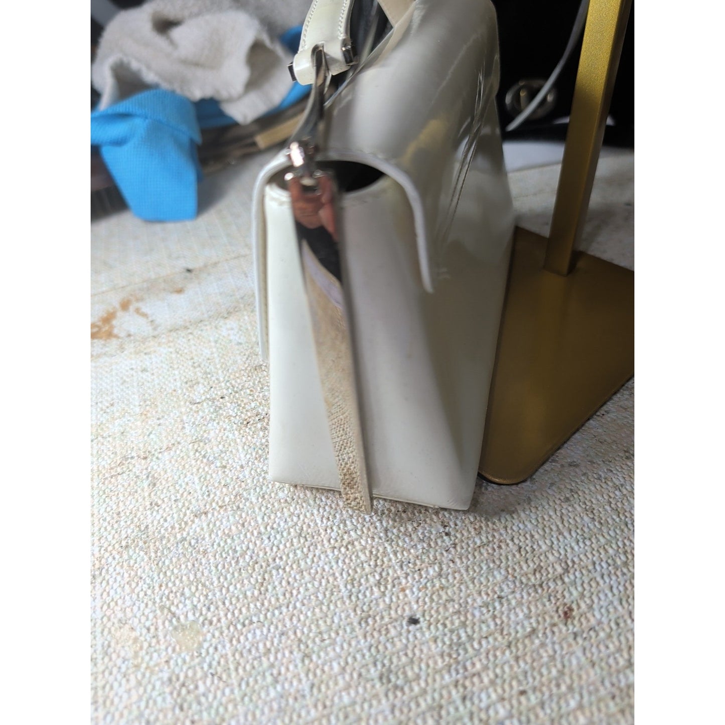 VTG Salvatore Ferragamo Pearl Patent Leather Evening Bag Silver Gancini Accents