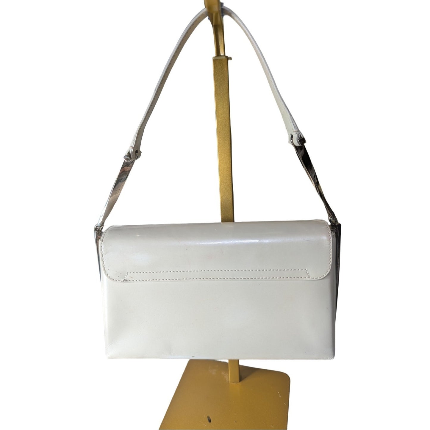 VTG Salvatore Ferragamo Pearl Patent Leather Evening Bag Silver Gancini Accents