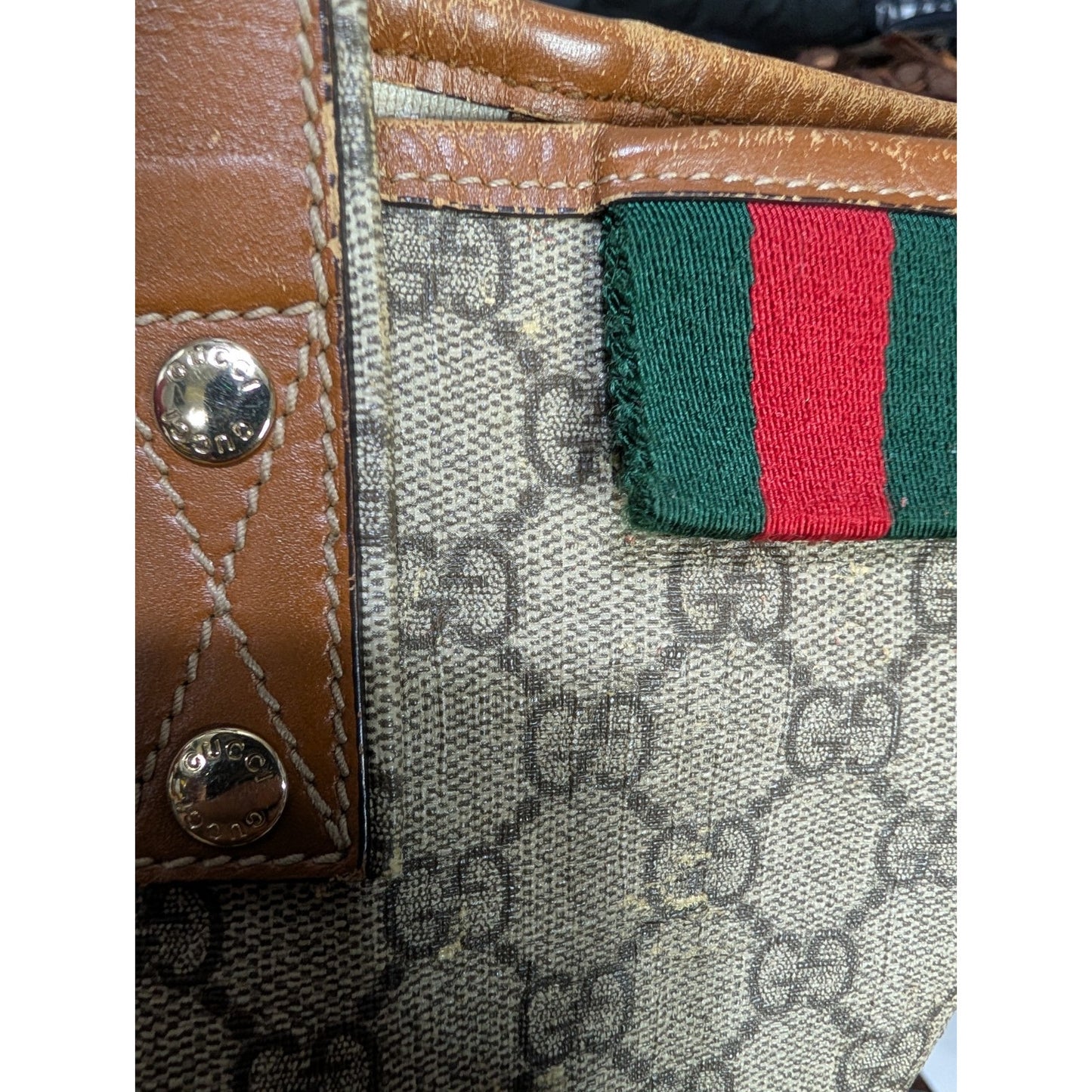Gucci GG Supreme Tote Sherry Line Beige Coated Canvas VTG