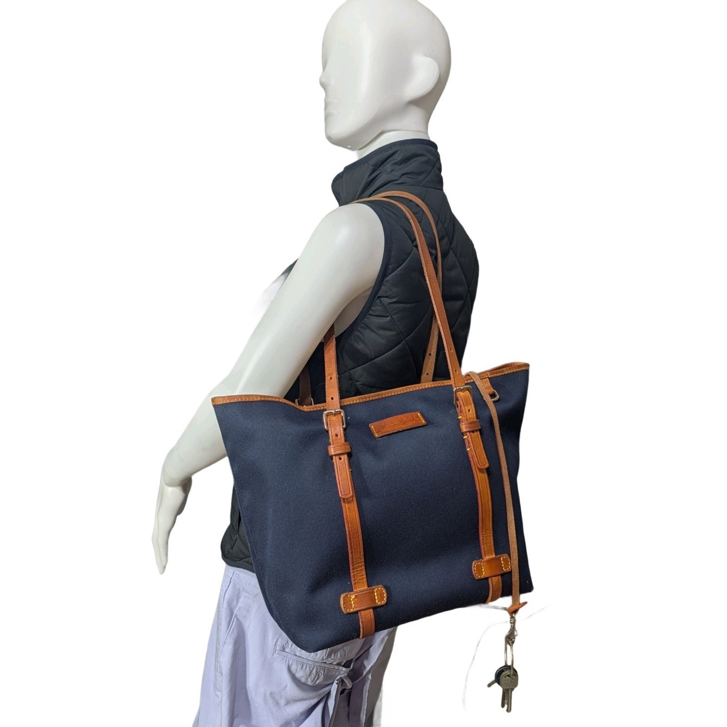 Dooney & Bourke "Made in USA" Wayfarer Shoulder Tote Navy Canvas w/Leather