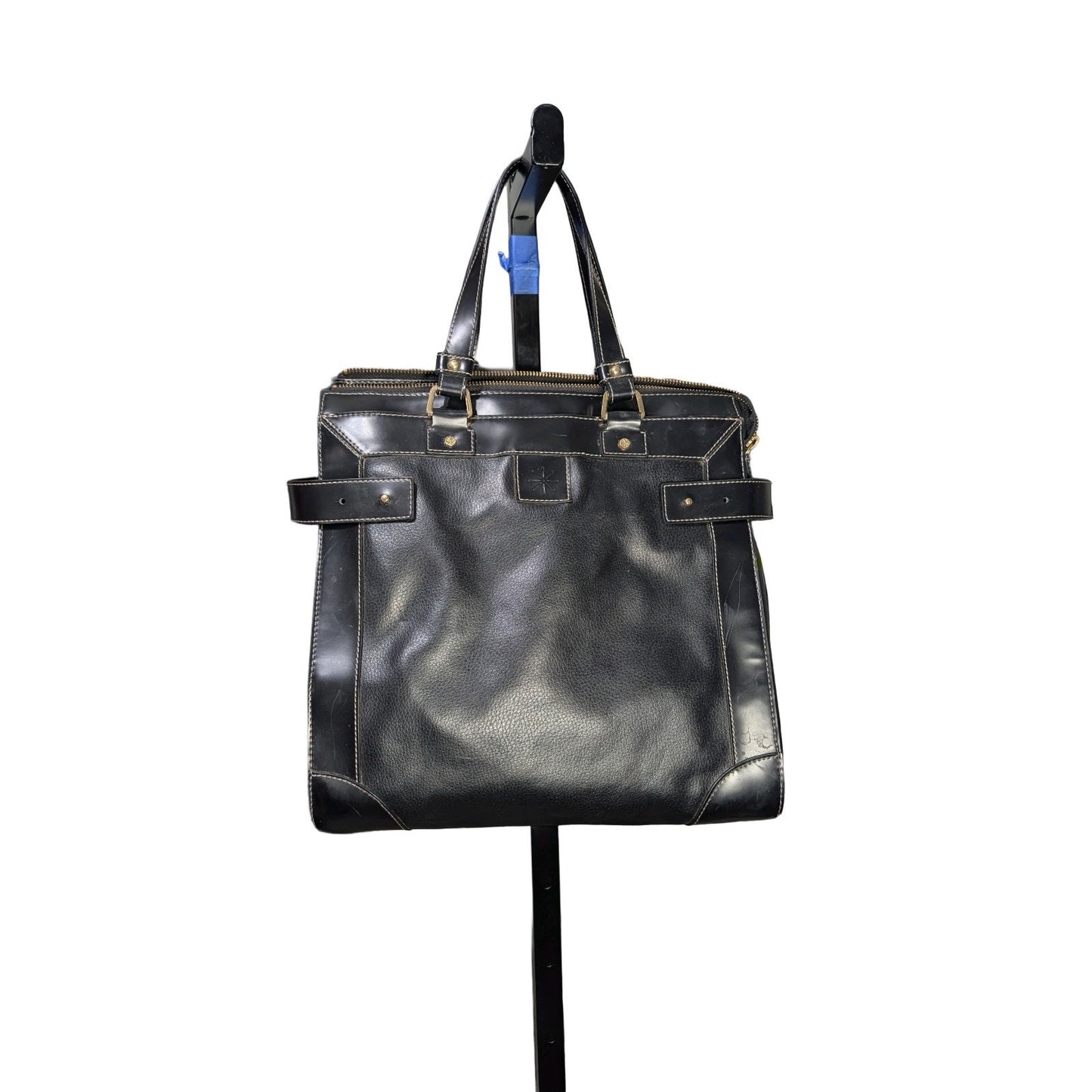 Isaac Mizrahi Live! Black Leather Top Handle Satchel-Trim PU