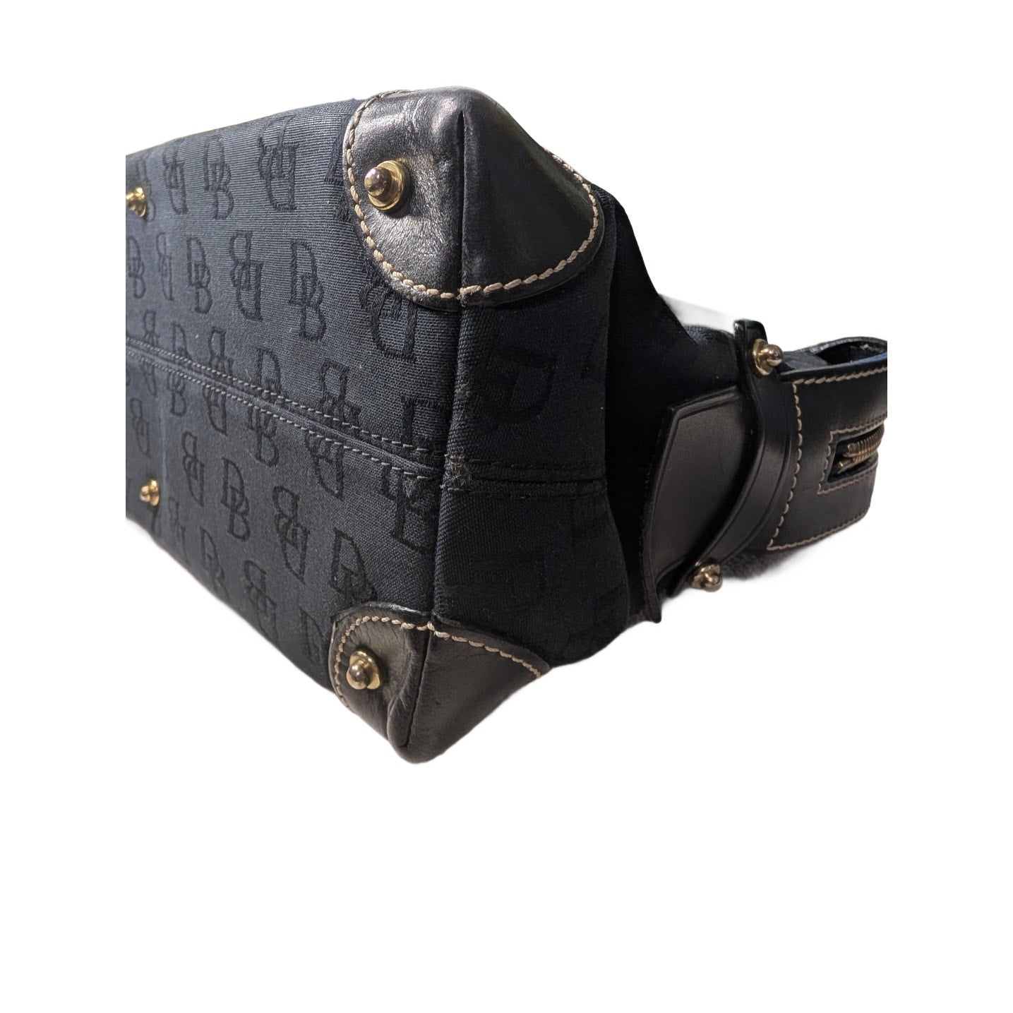 VTG Dooney& Bourke Black 2-Lock Pocket Satchel Nylon Leather & Golden