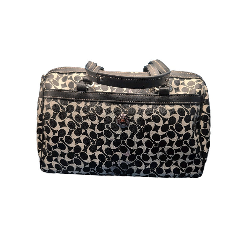 Coach Chelsea Heritage Satchel Black White Signature C Monogram PVC Distressed