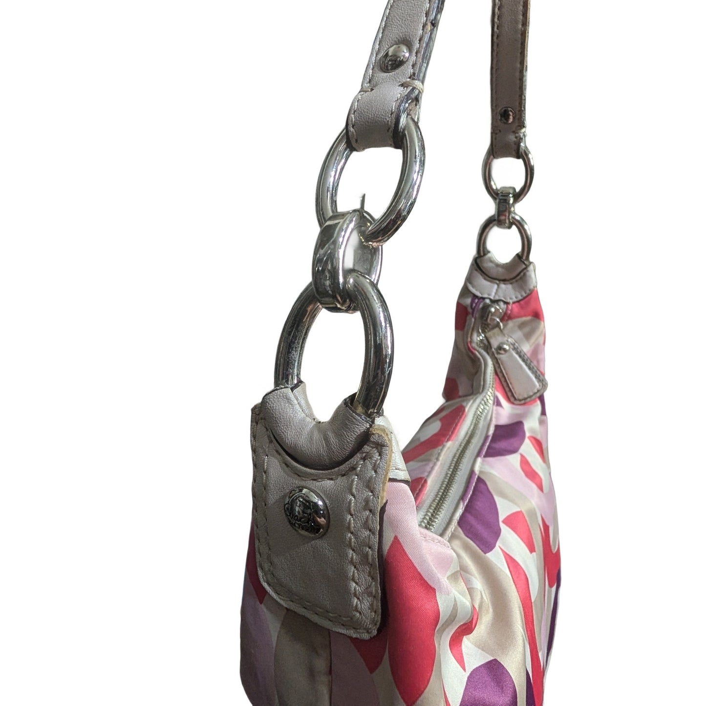 Coach Kristin Nylon Leather Satchel Shoulder Bag Silver Lift Lock Flap Pocket