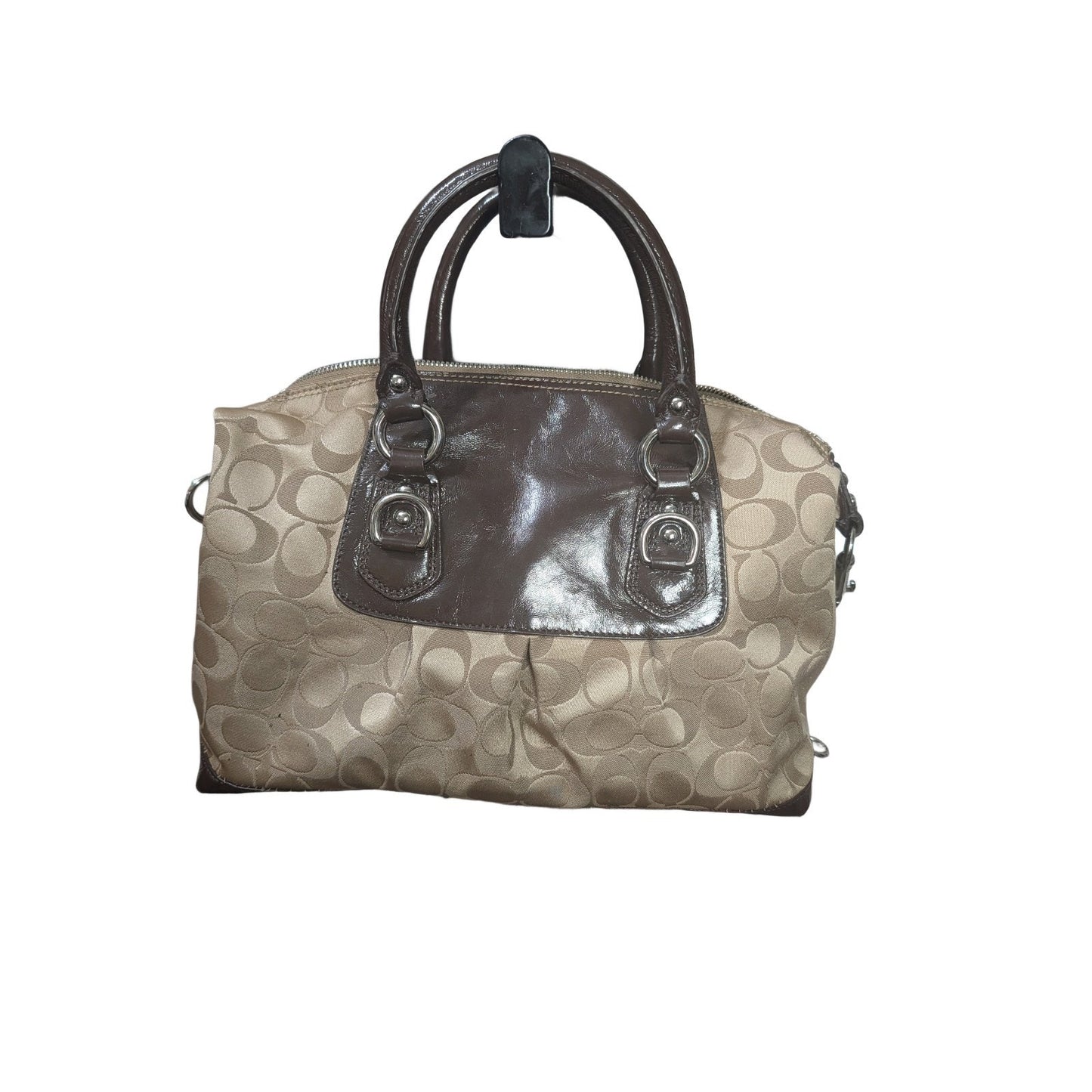 Coach Ashley Signature Satchel - Khaki Canvas Brown Leather