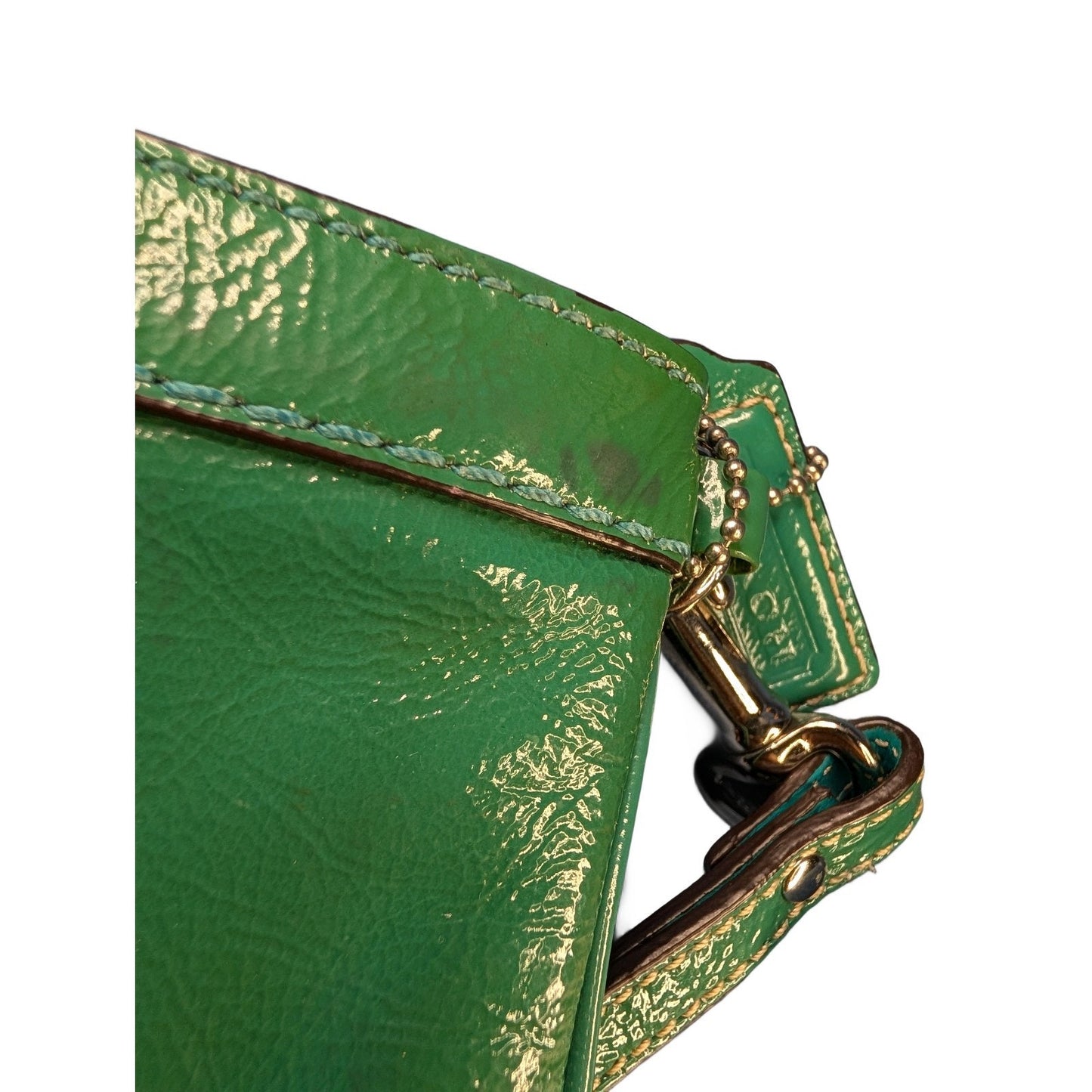 Coach Zoe 41870 Green Crinkle Patent Leather L Wristlet Y2K