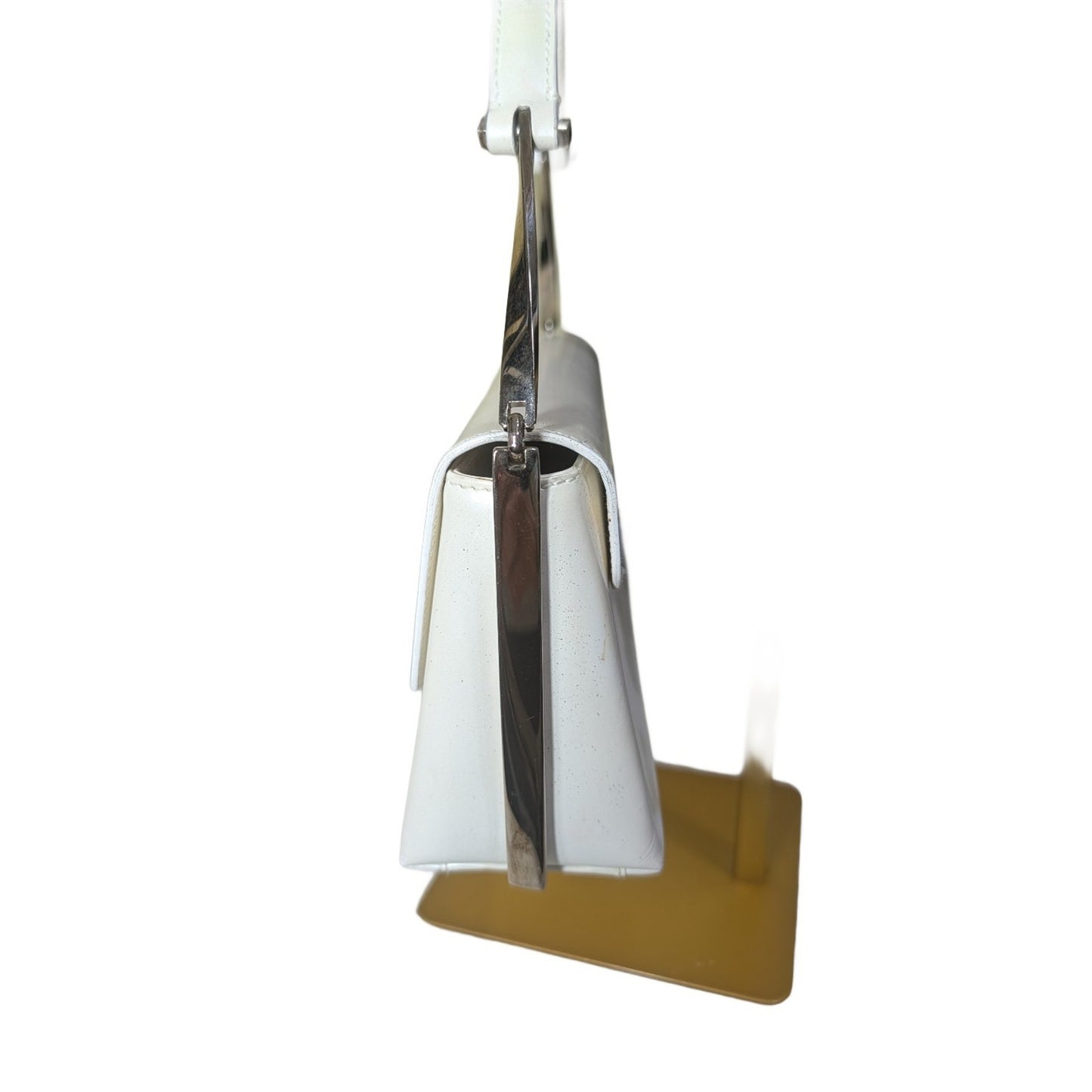 VTG Salvatore Ferragamo Pearl Patent Leather Evening Bag Silver Gancini Accents