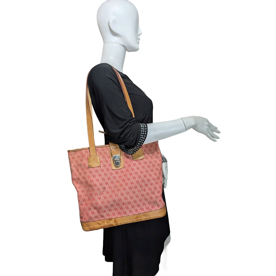 Dooney & Bourke Shoulder Tote Red DB Canvas Shopper Lock Tab