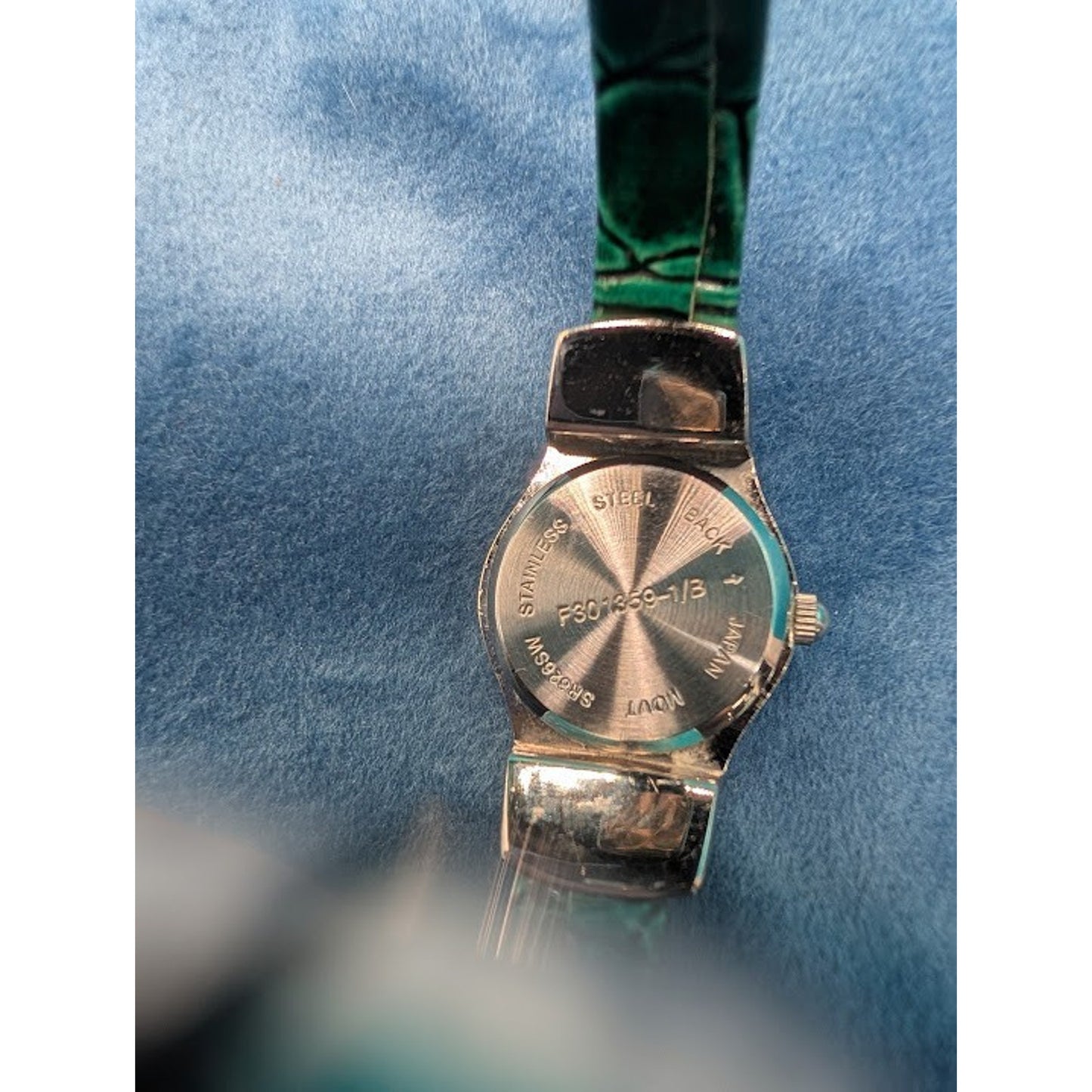 Ladies Watch Green Embossed Vinyl Bangel Quartz Japanese Movement-Keeps Time