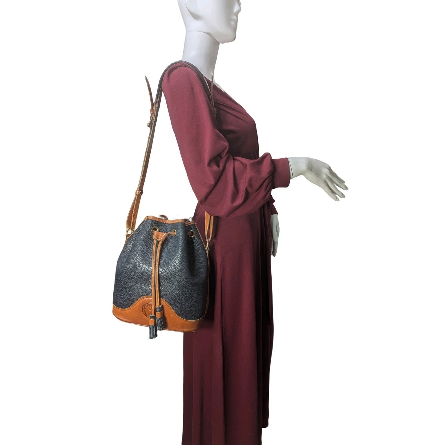 Dooney & Bourke Black Pebbled Leather Shoulder Bucket Bag