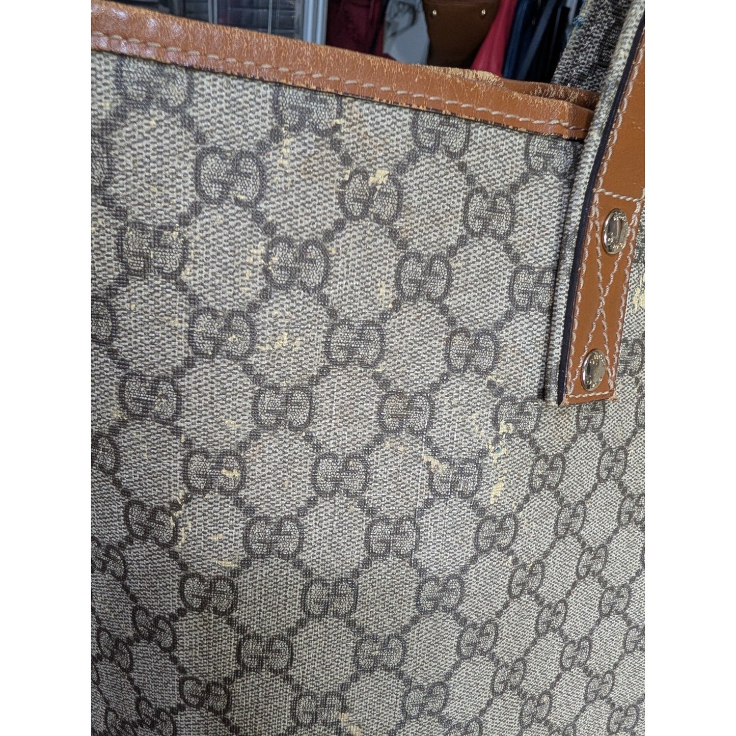 Gucci GG Supreme Tote Sherry Line Beige Coated Canvas VTG