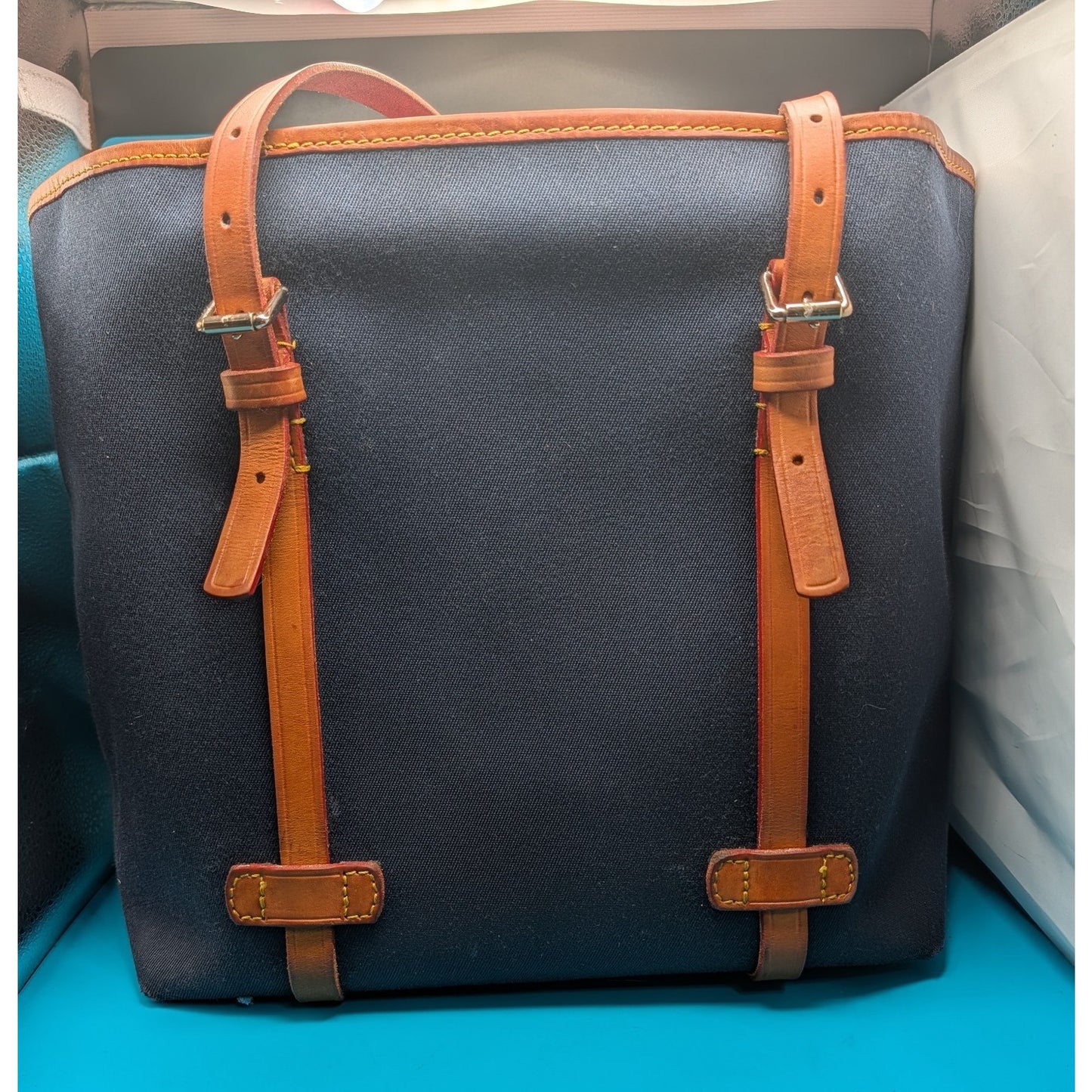 Dooney & Bourke "Made in USA" Wayfarer Shoulder Tote Navy Canvas w/Leather