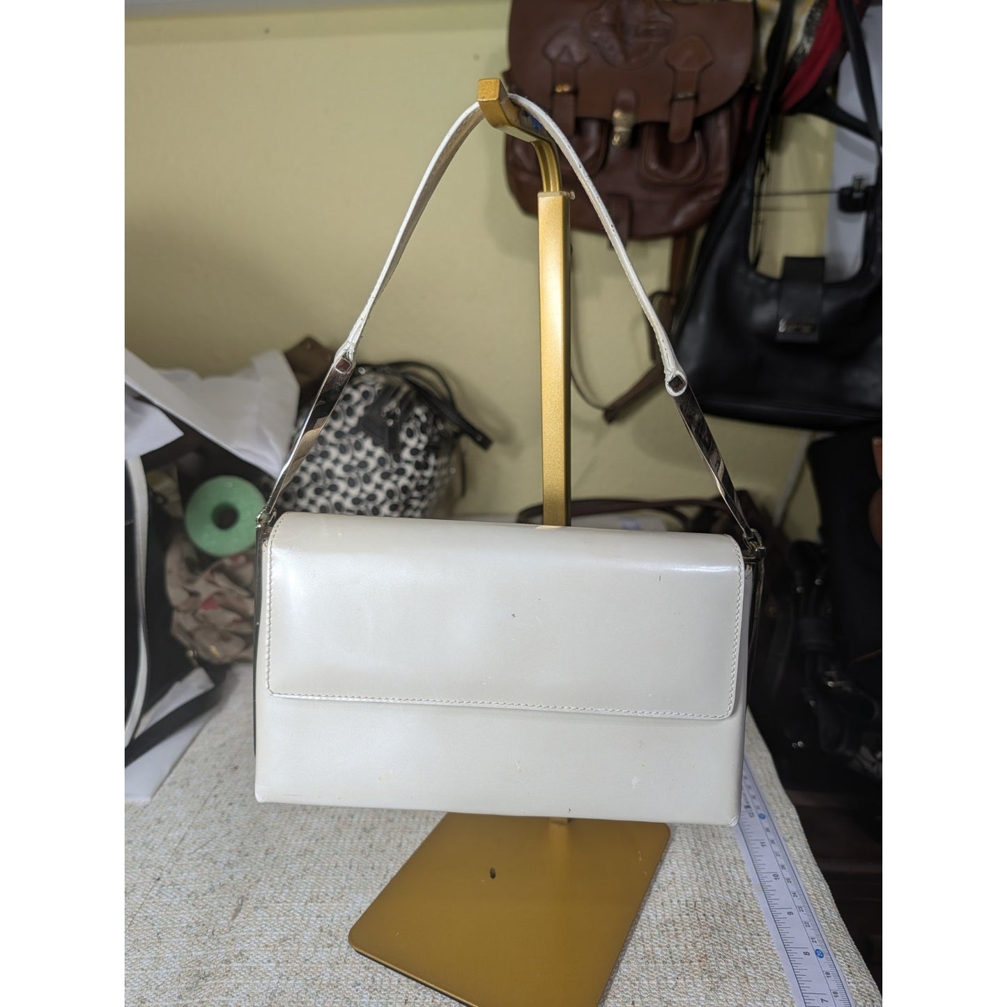 VTG Salvatore Ferragamo Pearl Patent Leather Evening Bag Silver Gancini Accents