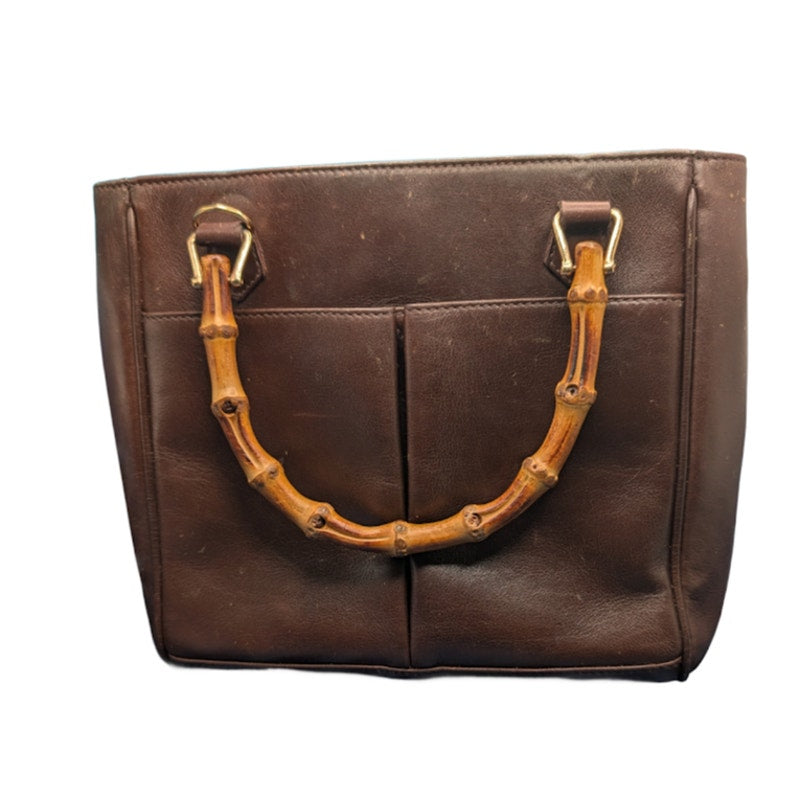 Gucci Bamboo Handle Leather Tote Brown VTG-Italy-Stabilized Interior- Exterior Spots visible