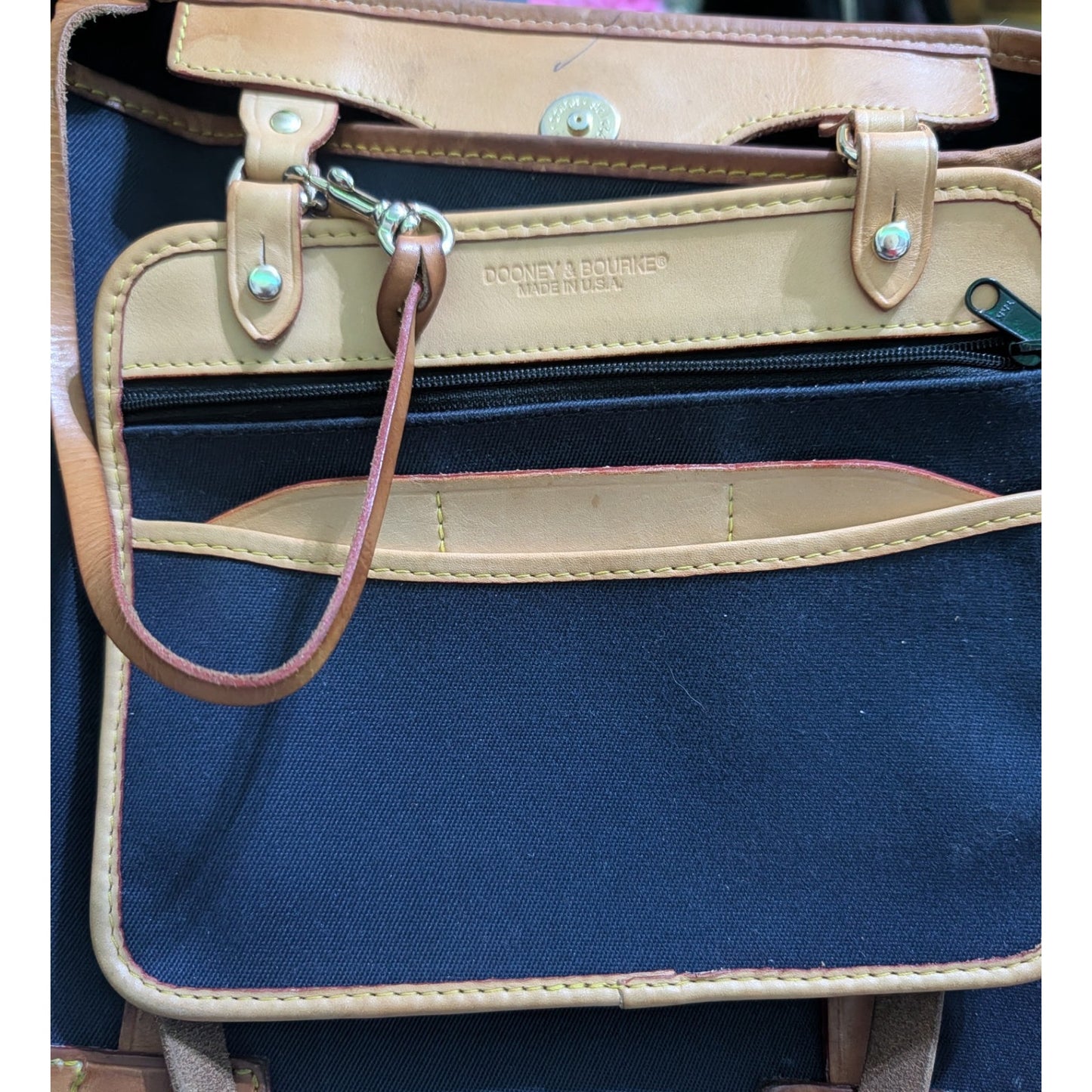 Dooney & Bourke "Made in USA" Wayfarer Shoulder Tote Navy Canvas w/Leather