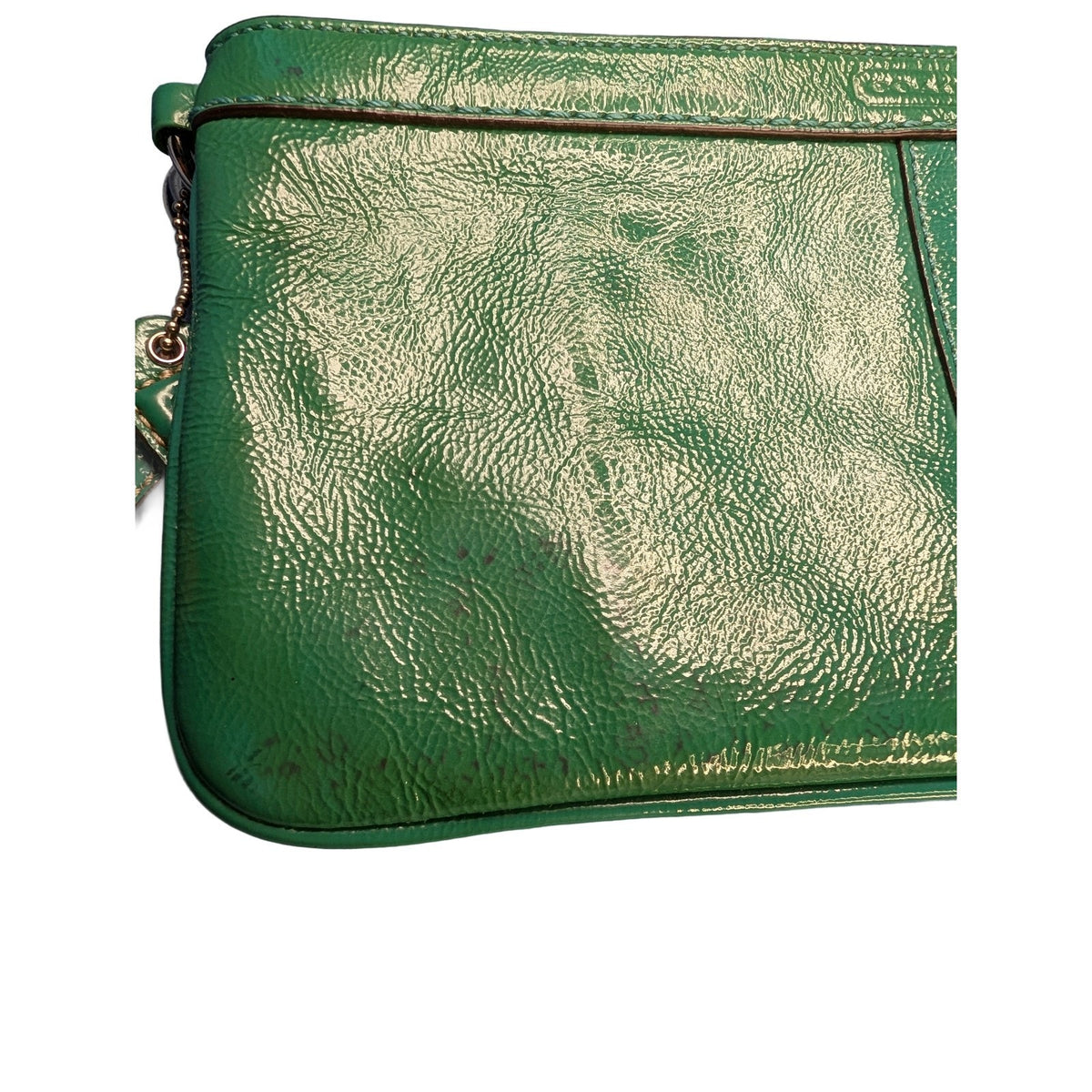 Coach Zoe 41870 Green Crinkle Patent Leather L Wristlet Y2K