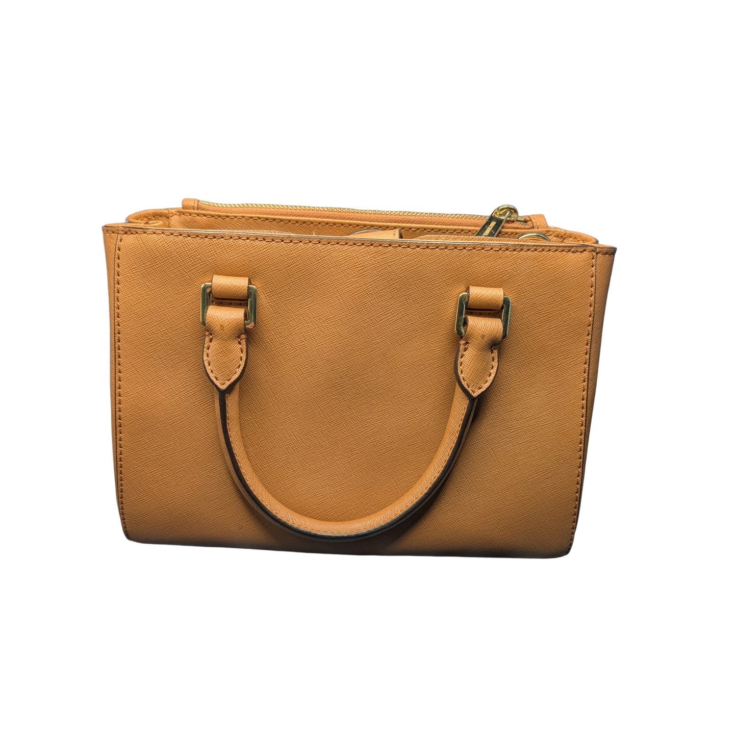 Michael Kors Kellen Satchel In Brown PVC & Leather Accents-Golden Hardware