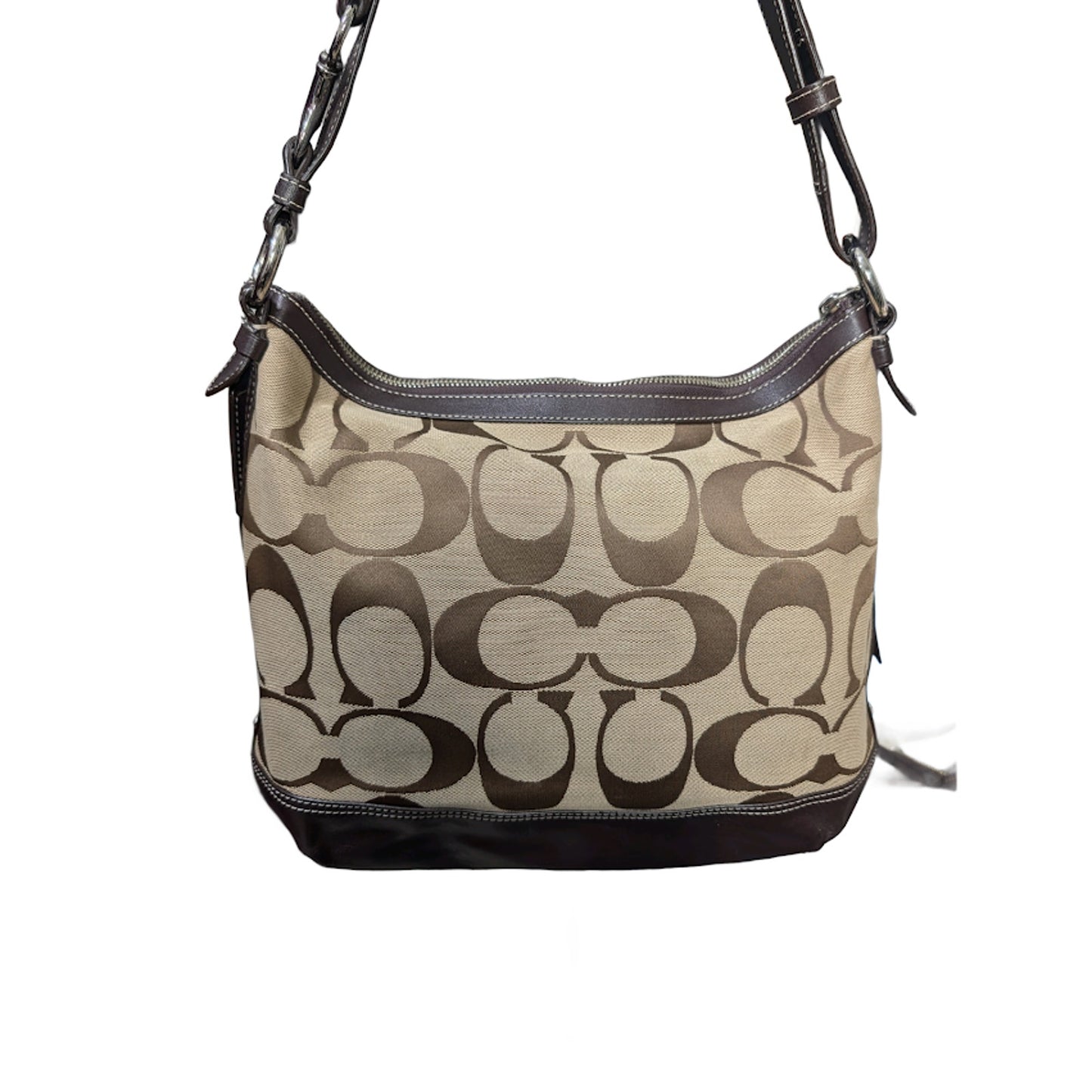 COACH Park Signature Duffel Khaki Canvas & Brown Leather