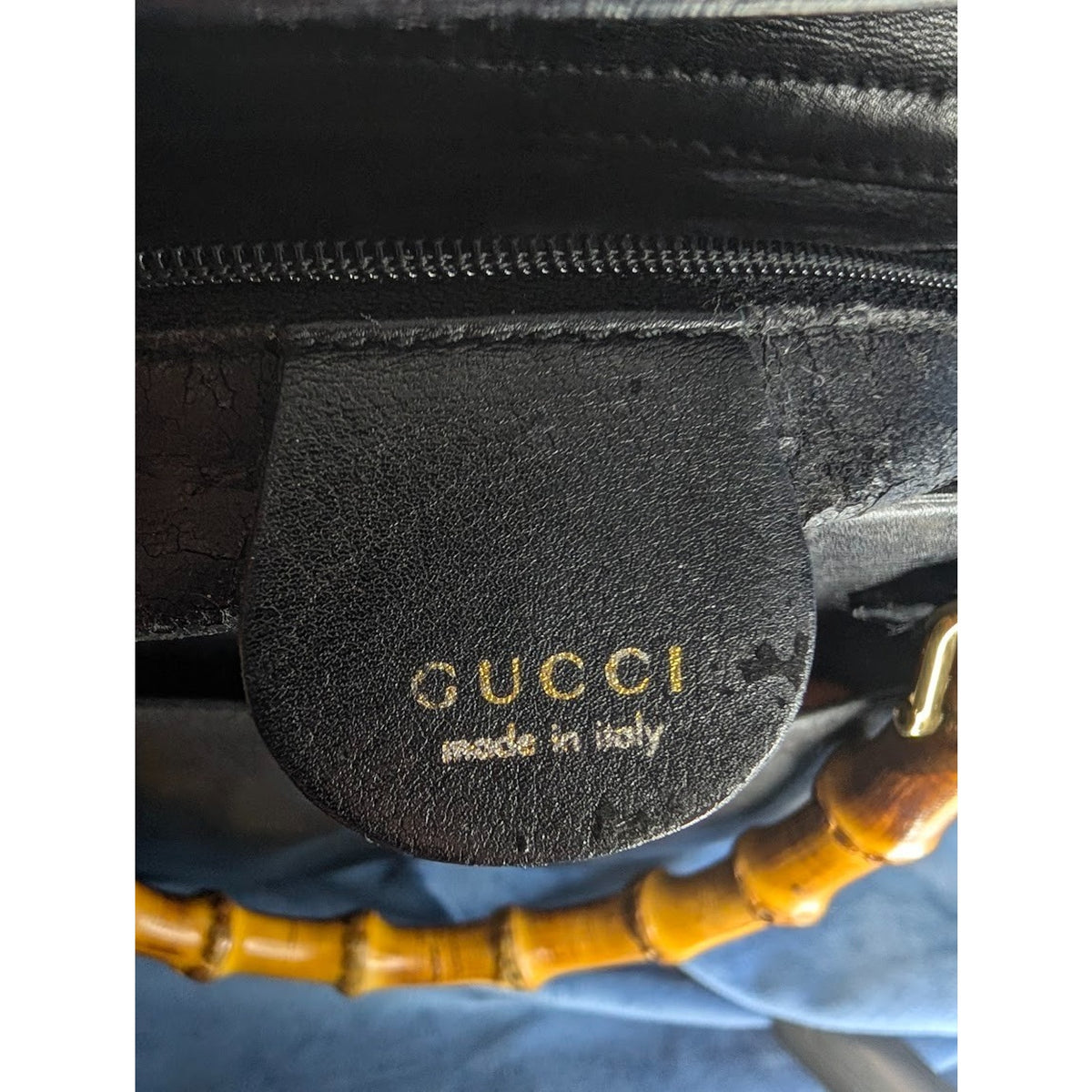 Gucci Vintage Black Leather Bamboo Handle Tote Italy VTG
