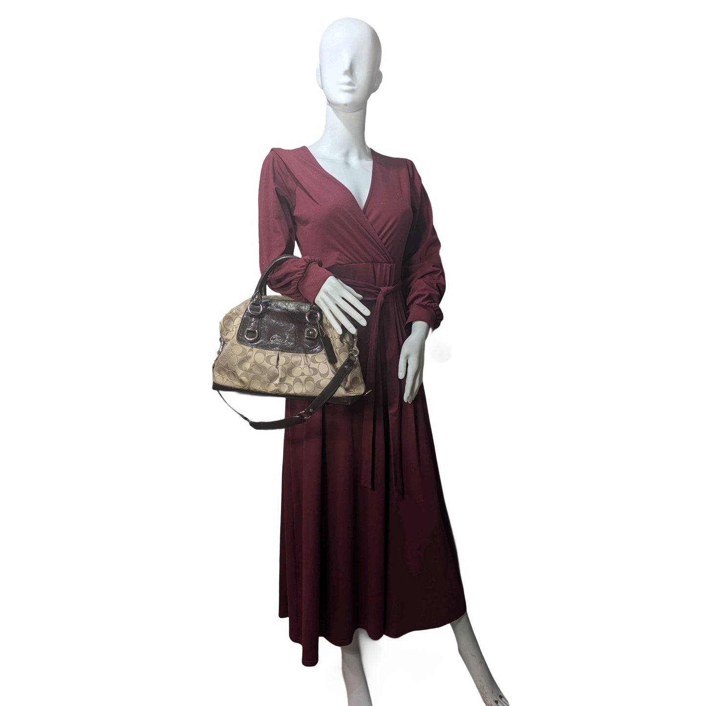 Coach Ashley Signature Satchel - Khaki Canvas Brown Leather