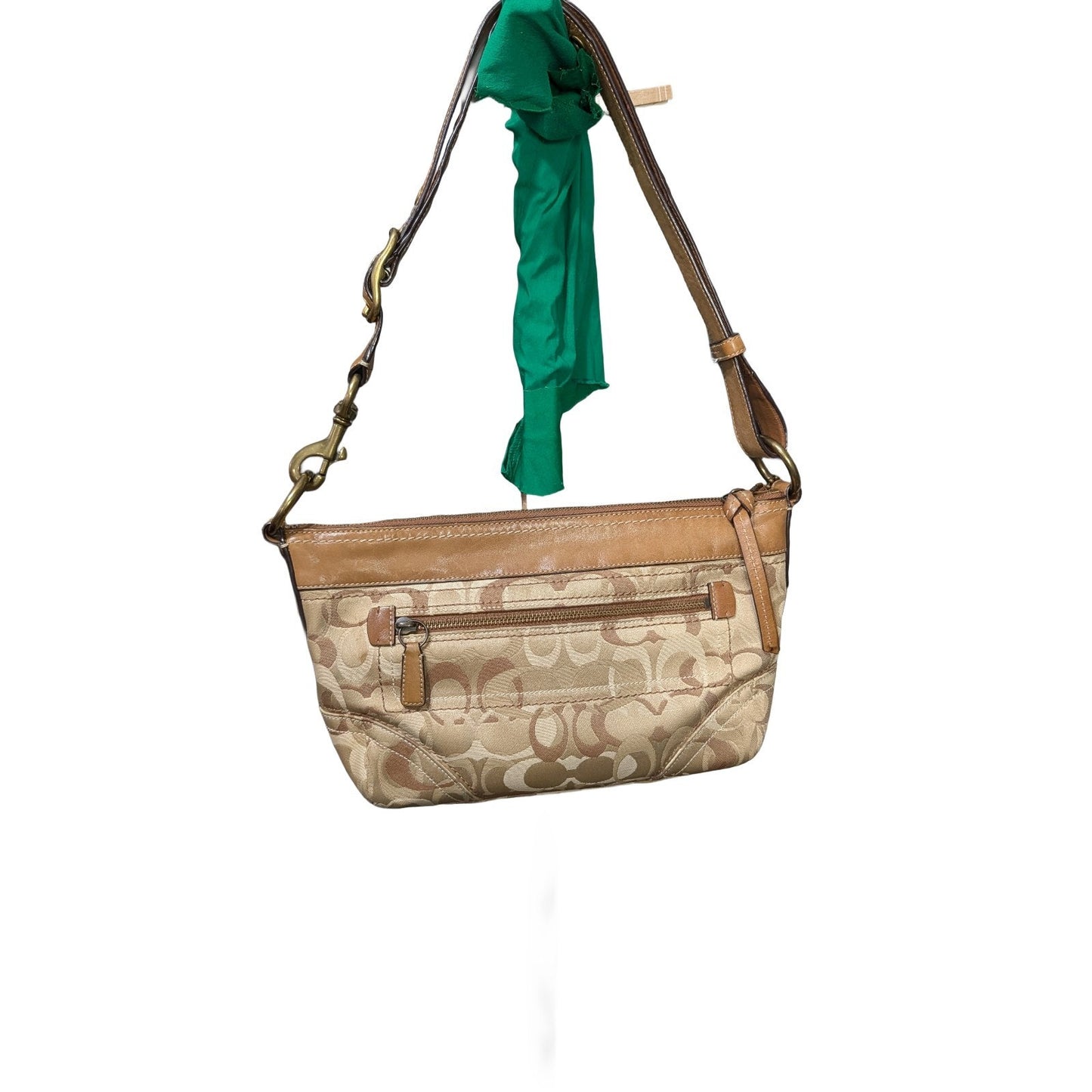 COACH F10379 Shoulder Bag Beige Canvas Leather Adjustable Strap 2 Way Y2K