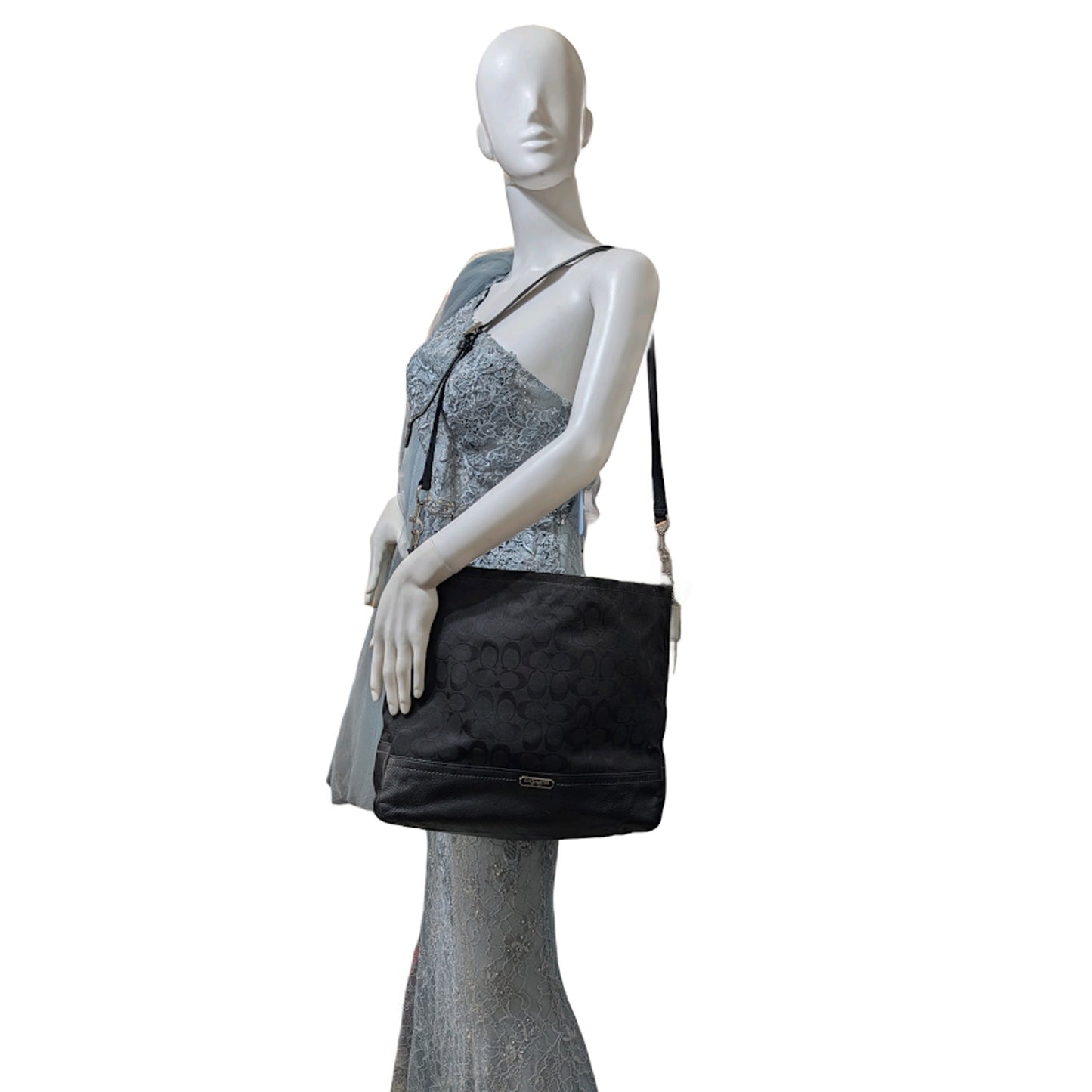 COACH Crossbody Black Signature Canvas Leahter Accents Chrome Hardware