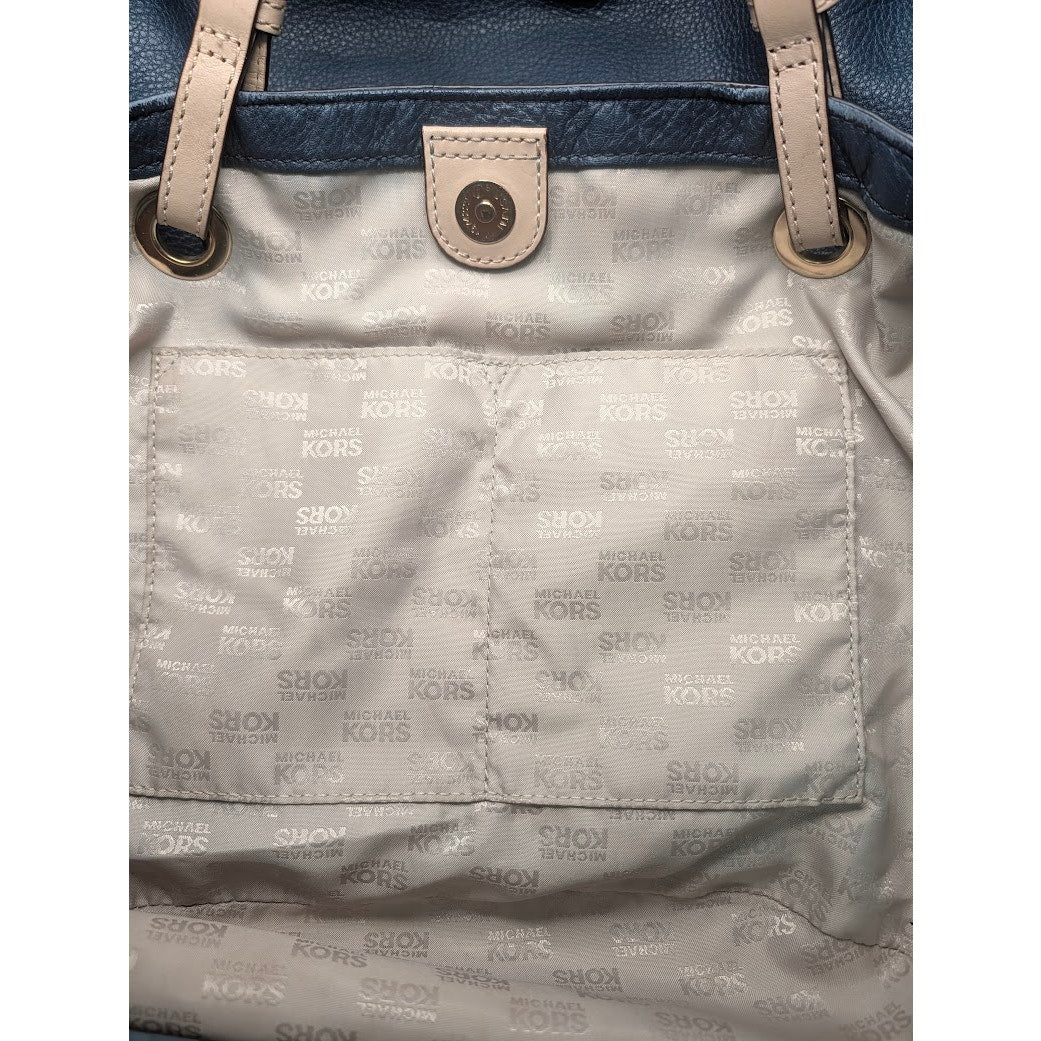 Michael Kors Jet Set Blue Pebbled Leather Bucket Shoulder Tote