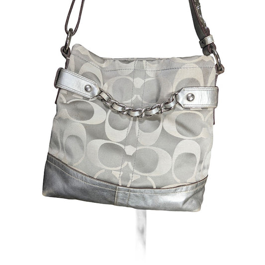 Coach Signature Sateen Convertible Duffle F18862 Silver Metallic Crossbody