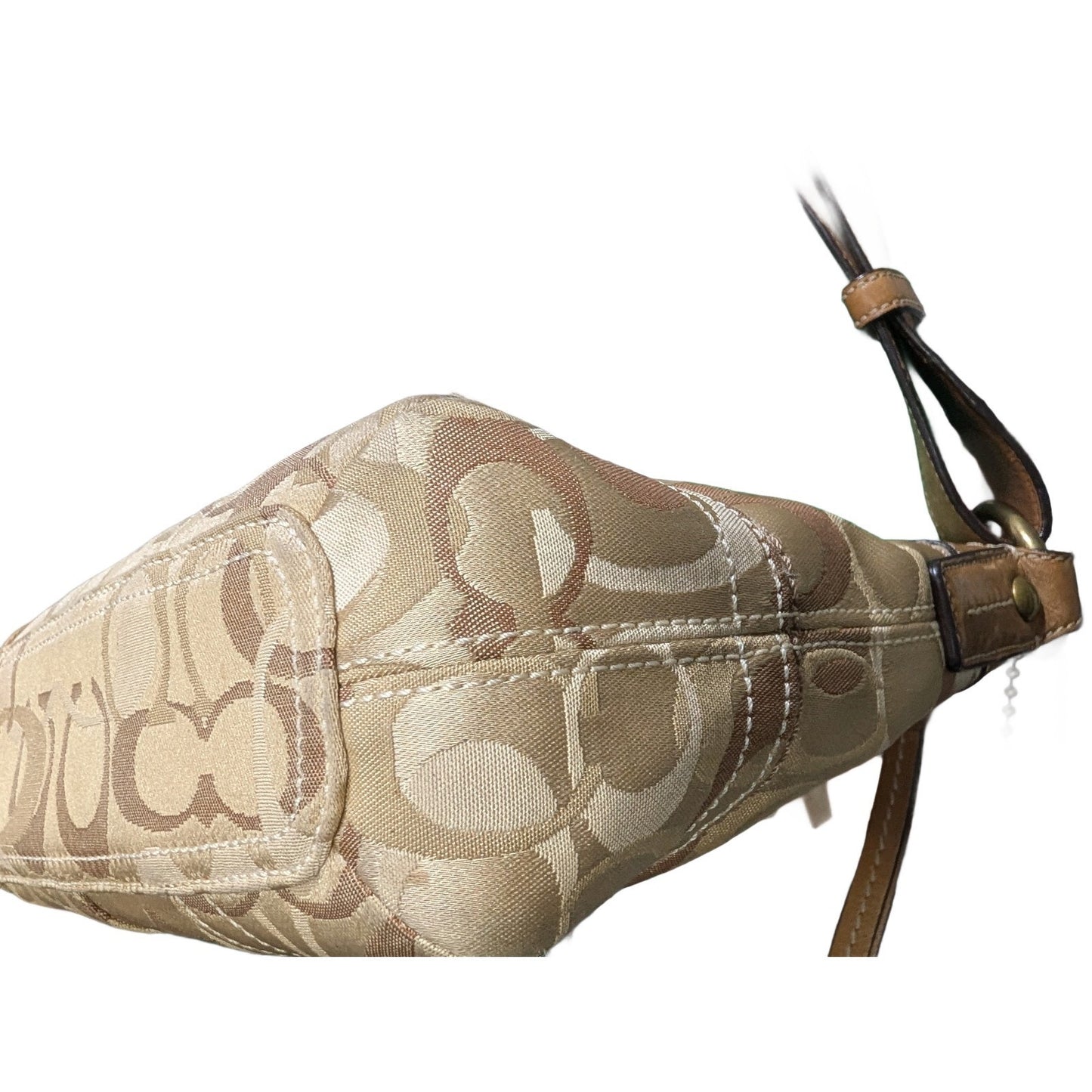 COACH F10379 Shoulder Bag Beige Canvas Leather Adjustable Strap 2 Way Y2K