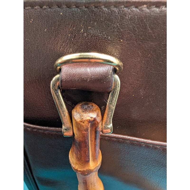 Gucci Bamboo Handle Leather Tote Brown VTG-Italy-Stabilized Interior- Exterior Spots visible