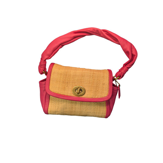 Coach Parker Straw Shoulder Bag Pink Leather Kiss Lock Summer Time Gold Tone