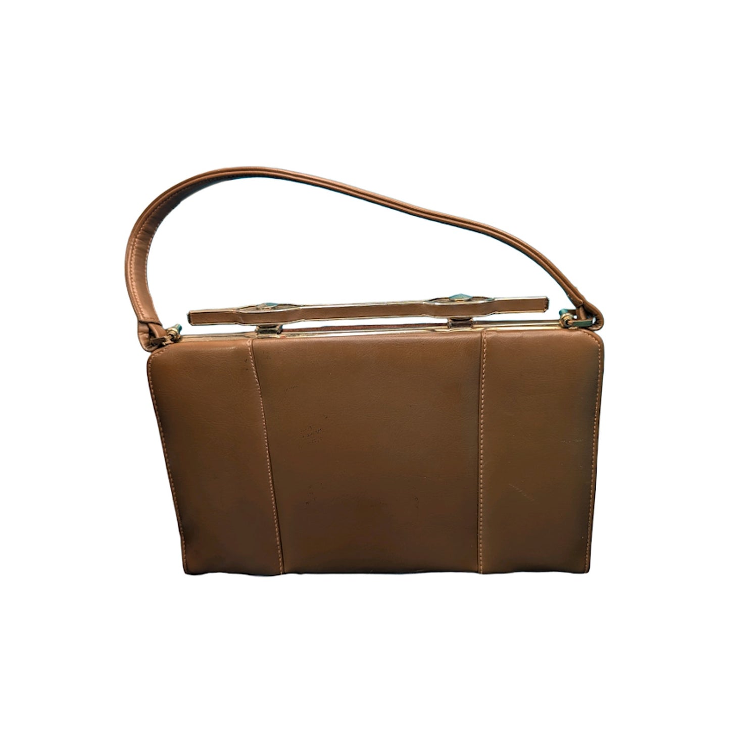 Vintage Brown Structured Frame Handbag with Top Handle