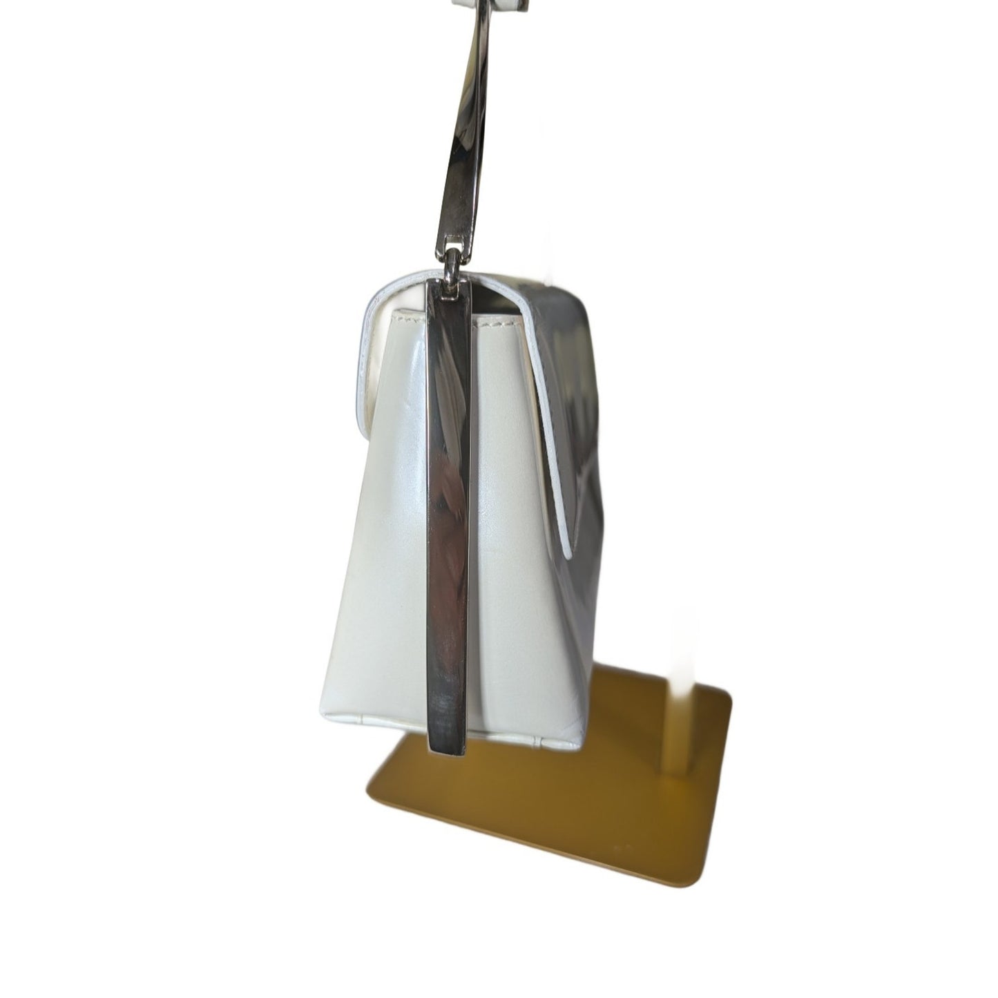 VTG Salvatore Ferragamo Pearl Patent Leather Evening Bag Silver Gancini Accents