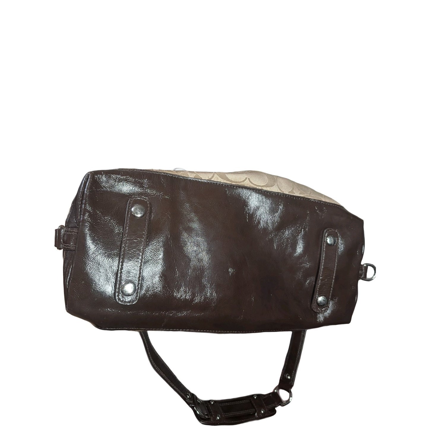 Coach Ashley Signature Satchel - Khaki Canvas Brown Leather