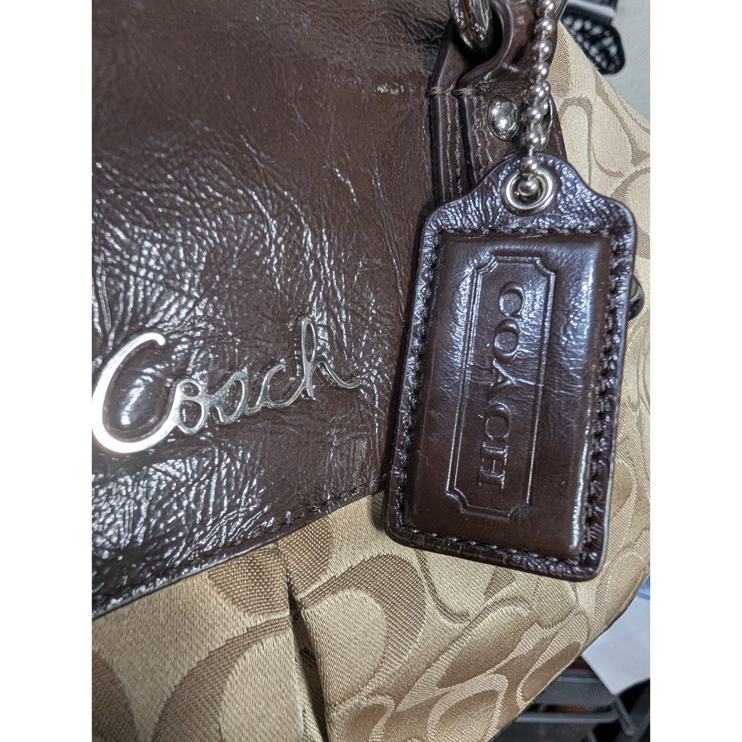 Coach Ashley Signature Satchel - Khaki Canvas Brown Leather