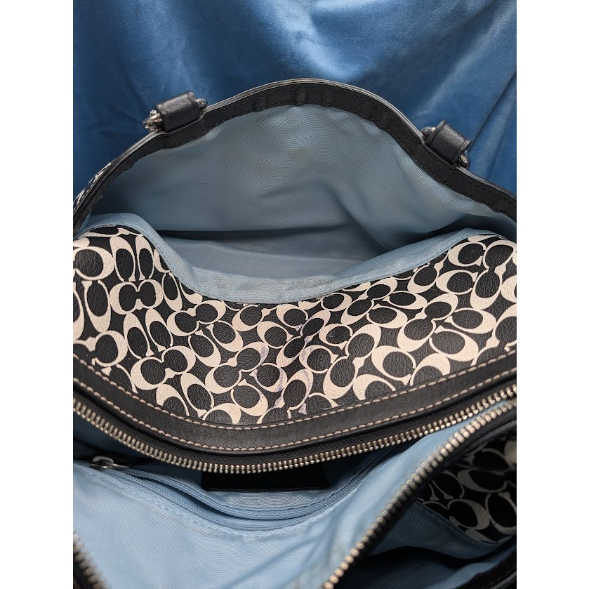Coach Chelsea Heritage Satchel Black White Signature C Monogram PVC Distressed